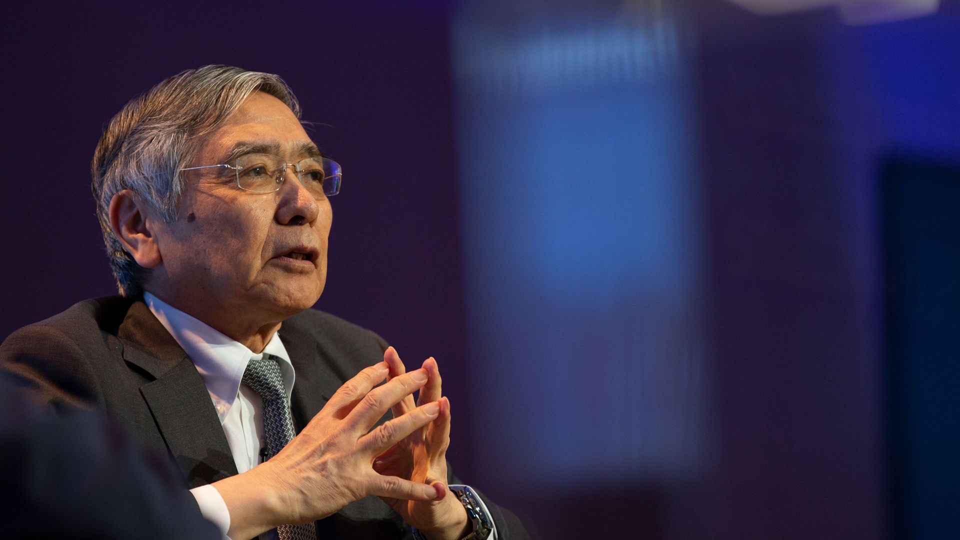 Bank of Japan Governor Haruhiko Kuroda speaks during the 2019 Michel Camdessus Central Banking Lecture at the International Monetary Fund headquarters in Washington, DC.