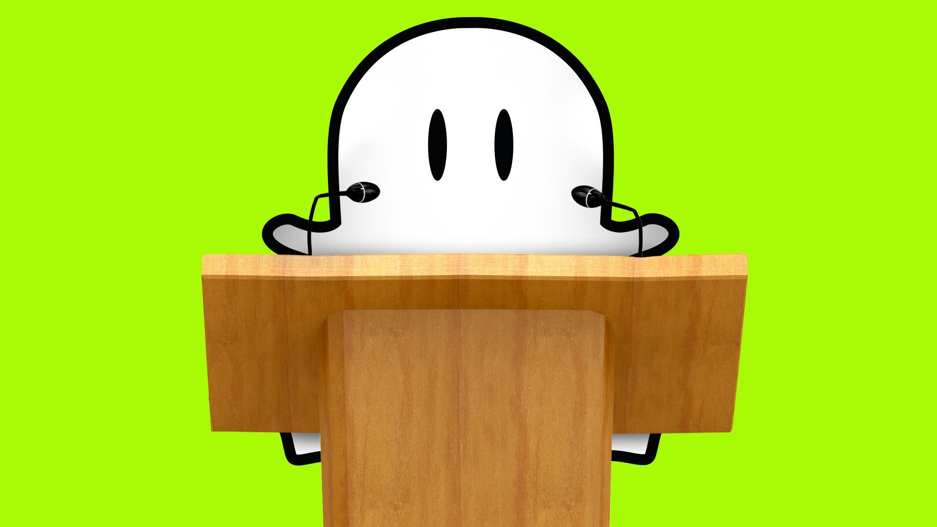 Illustration of the Snapchat ghost behind a podium.