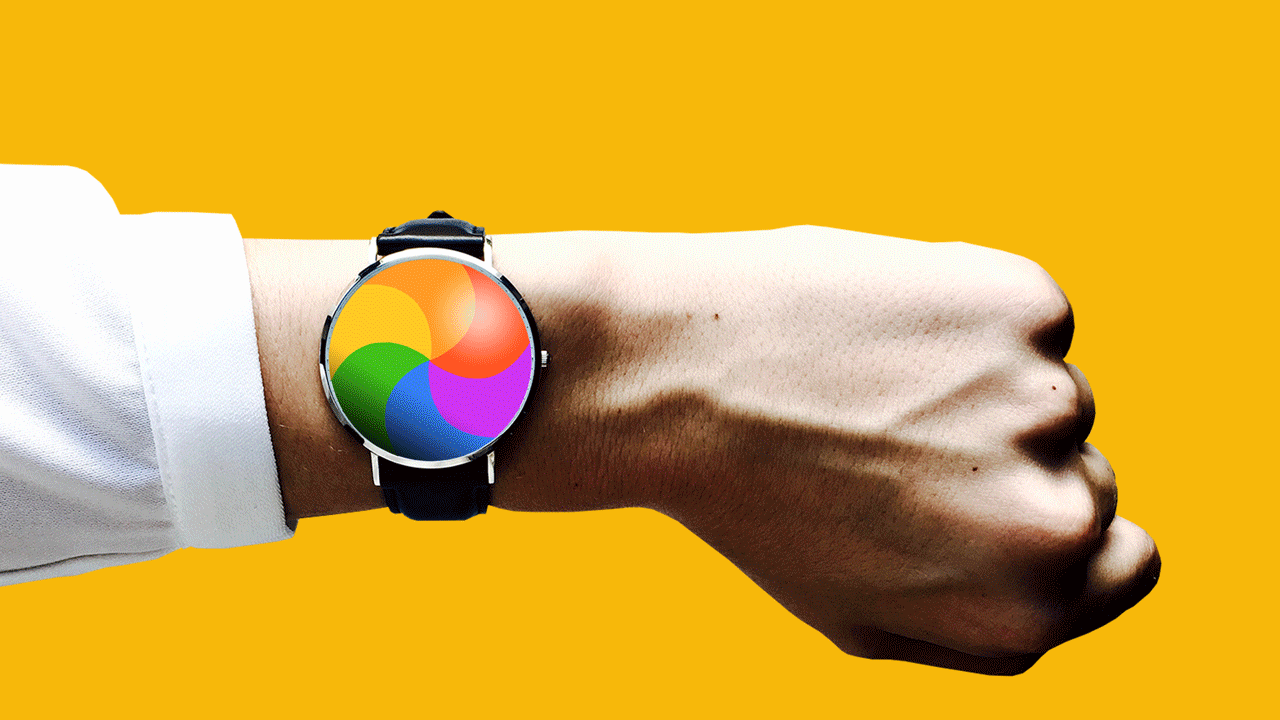 Animated illustration of a loading computer icon on a wristwatch 