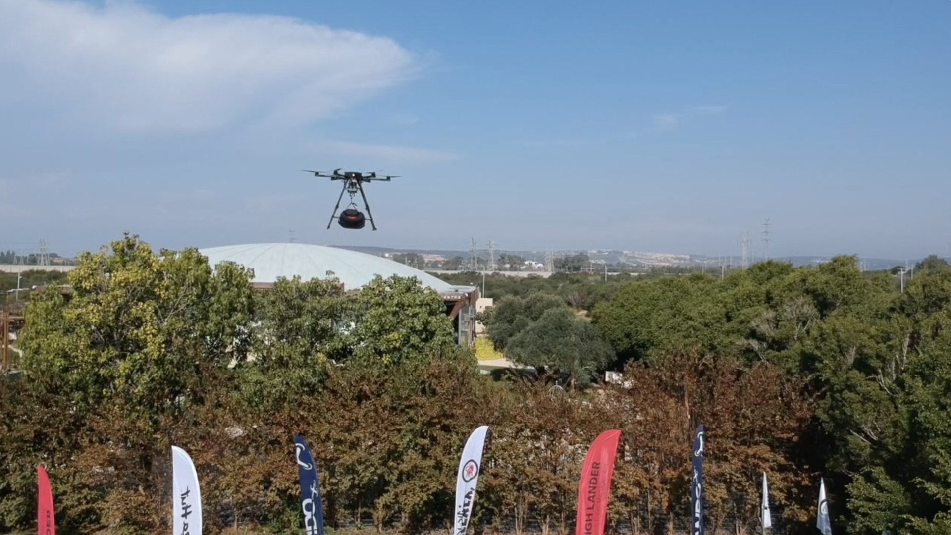 A drone delivers Pizza Hut orders over central Israel.