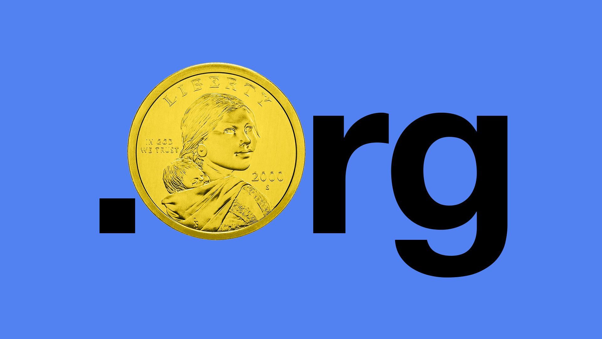 Illustration of the letters ".org" with the "o" replaced with a golden Sacagawea one dollar coin. 