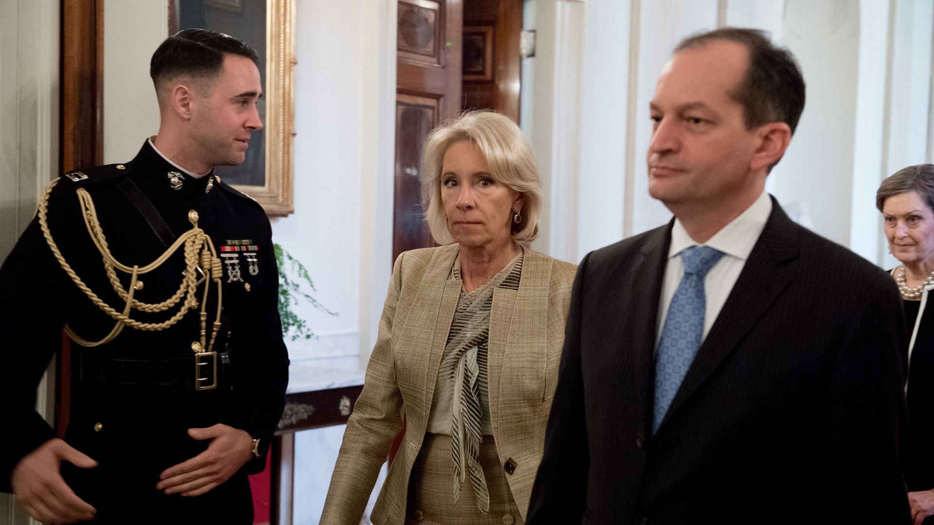 Secretary of Education Betsy DeVos and Secretary of Labor Alexander Acosta. Photo: Saul Loeb/AFP/Getty Images