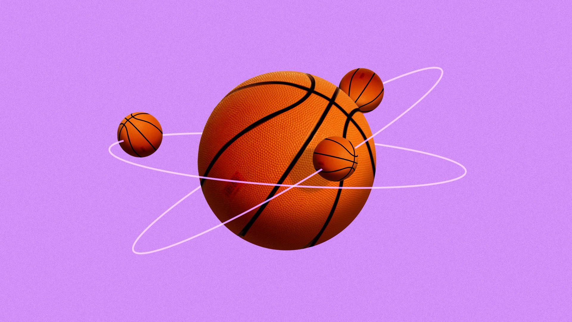 Illustration of a basketball as an atom will little electron basketballs