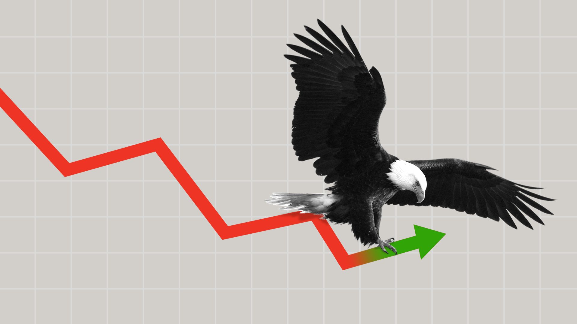 This is an eagle riding on a stock chart