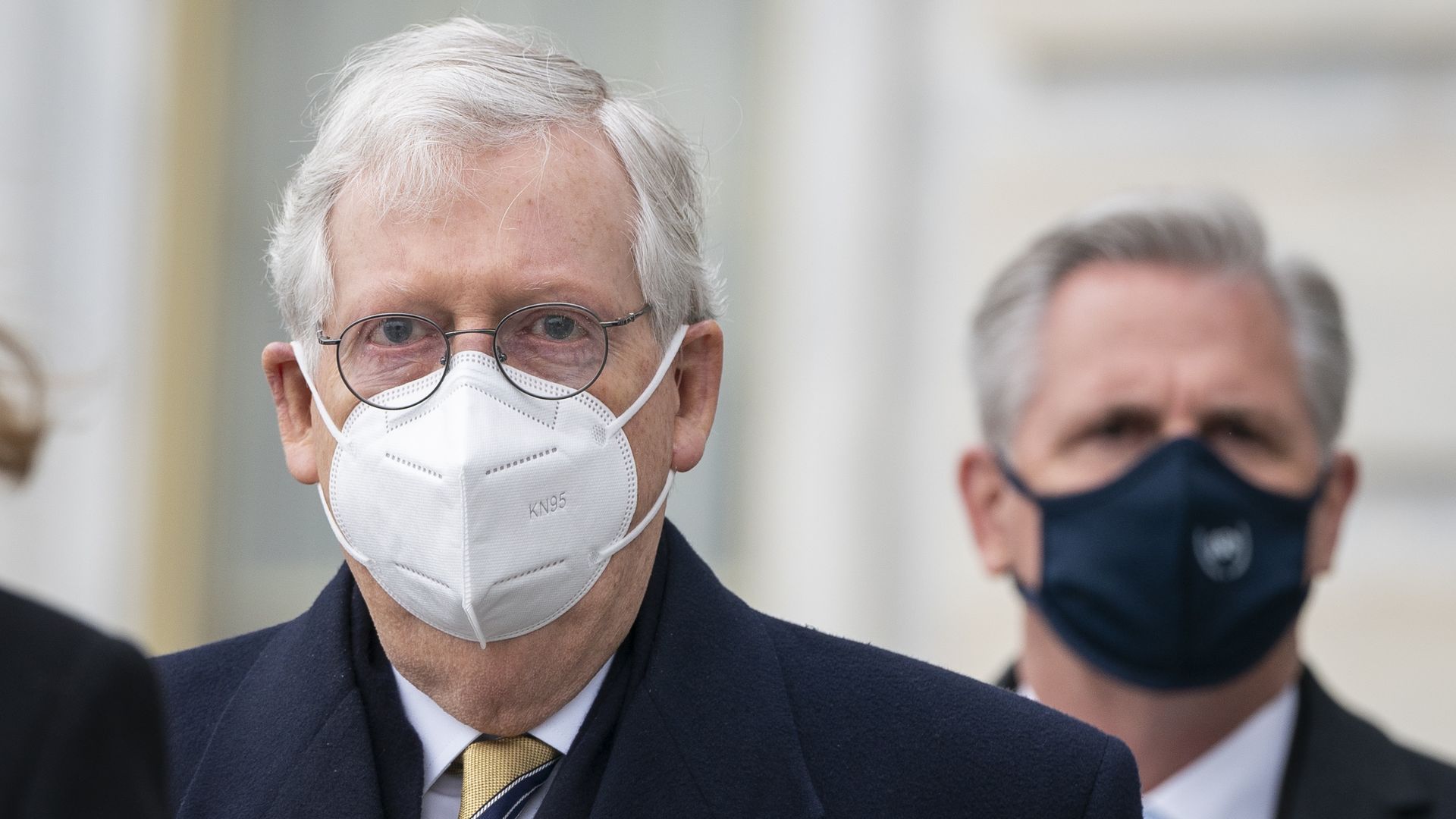 Senate and House minority leaders Mitch McConnell and Kevin McCarthy are seen during a ceremony outside the U.S. Capitol.