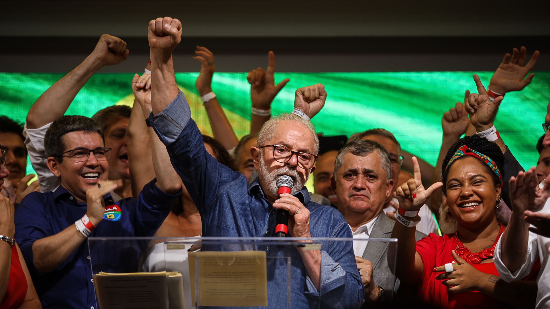  Luiz Inacio Lula da Silva celebrates his victory in Sao Paulo, Brazil. Photo:  Danilo Martins Yoshioka/Anadolu Agency via Getty Images