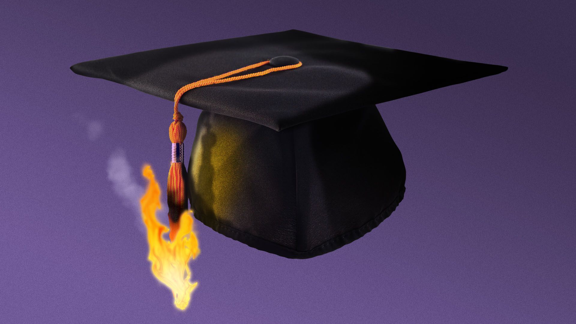 Illustration of a graduation cap with the tassel on fire