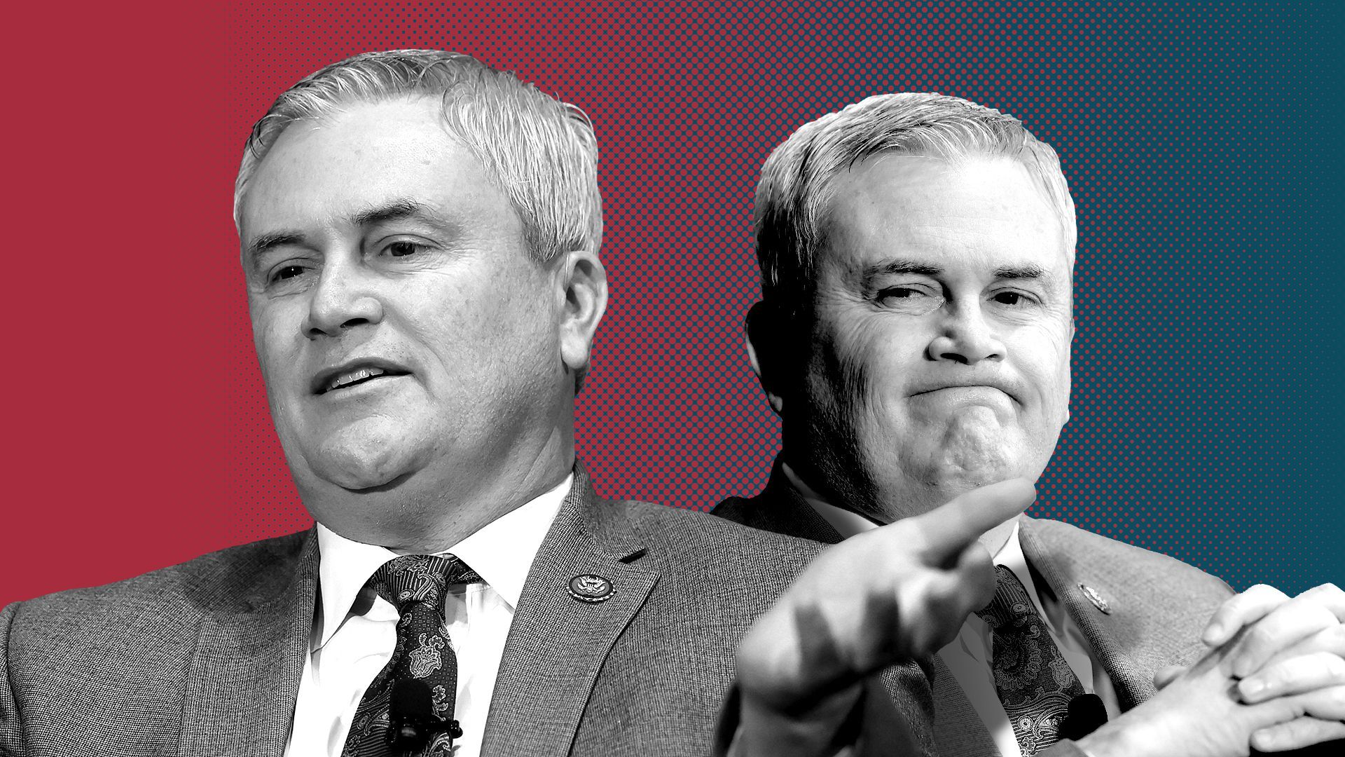 Photo illustration of two James Comers, one talking and the other one reacting skeptically.
