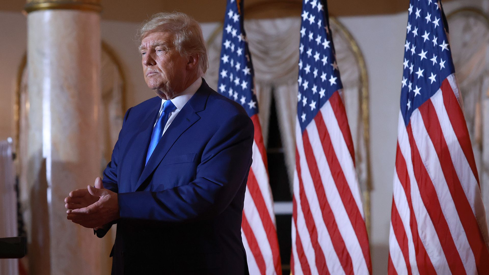 Donald Trump speaks during an election night