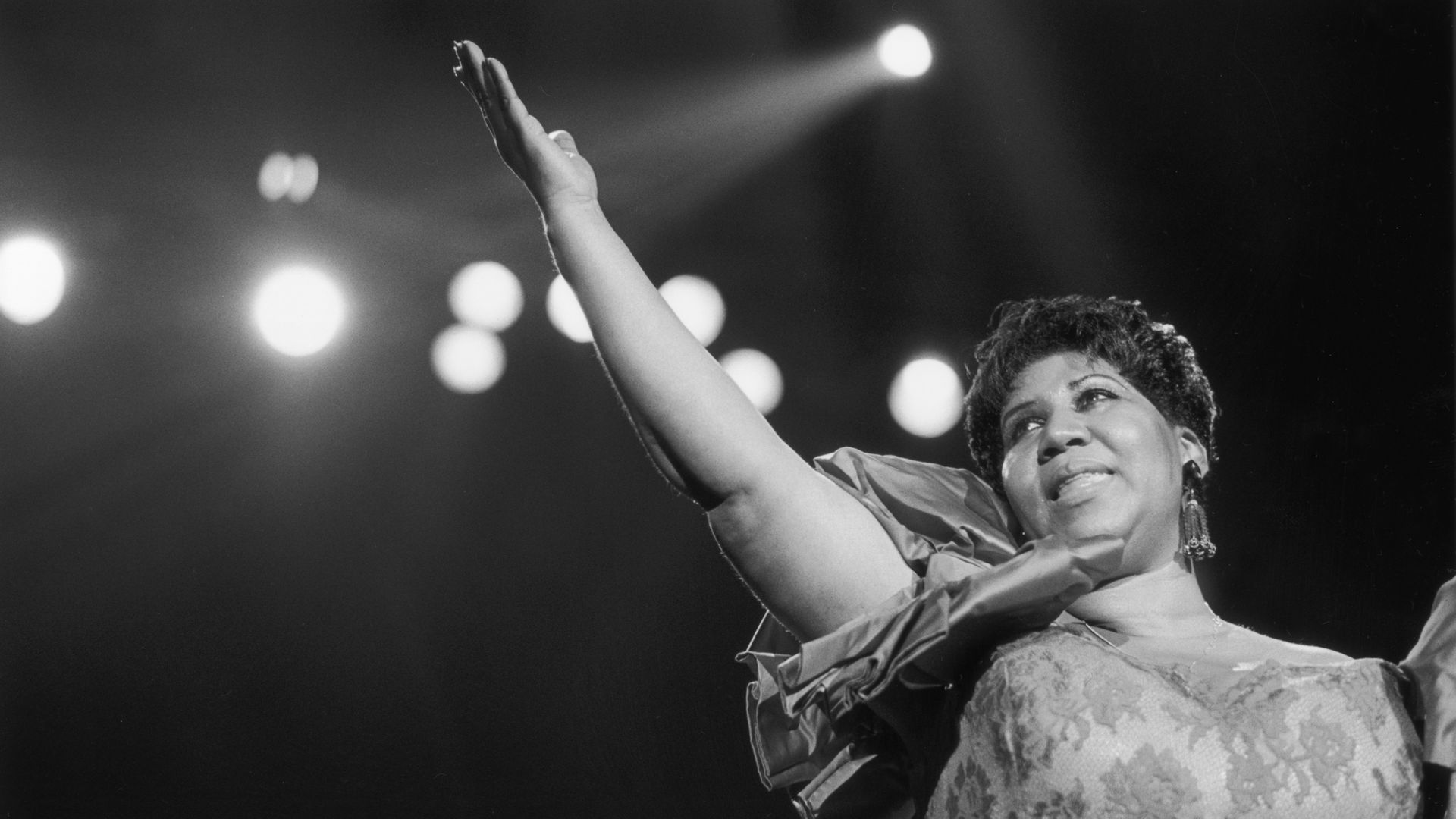 Soul singer Aretha Franklin performing at the New Orleans Jazz Festival in 1994.