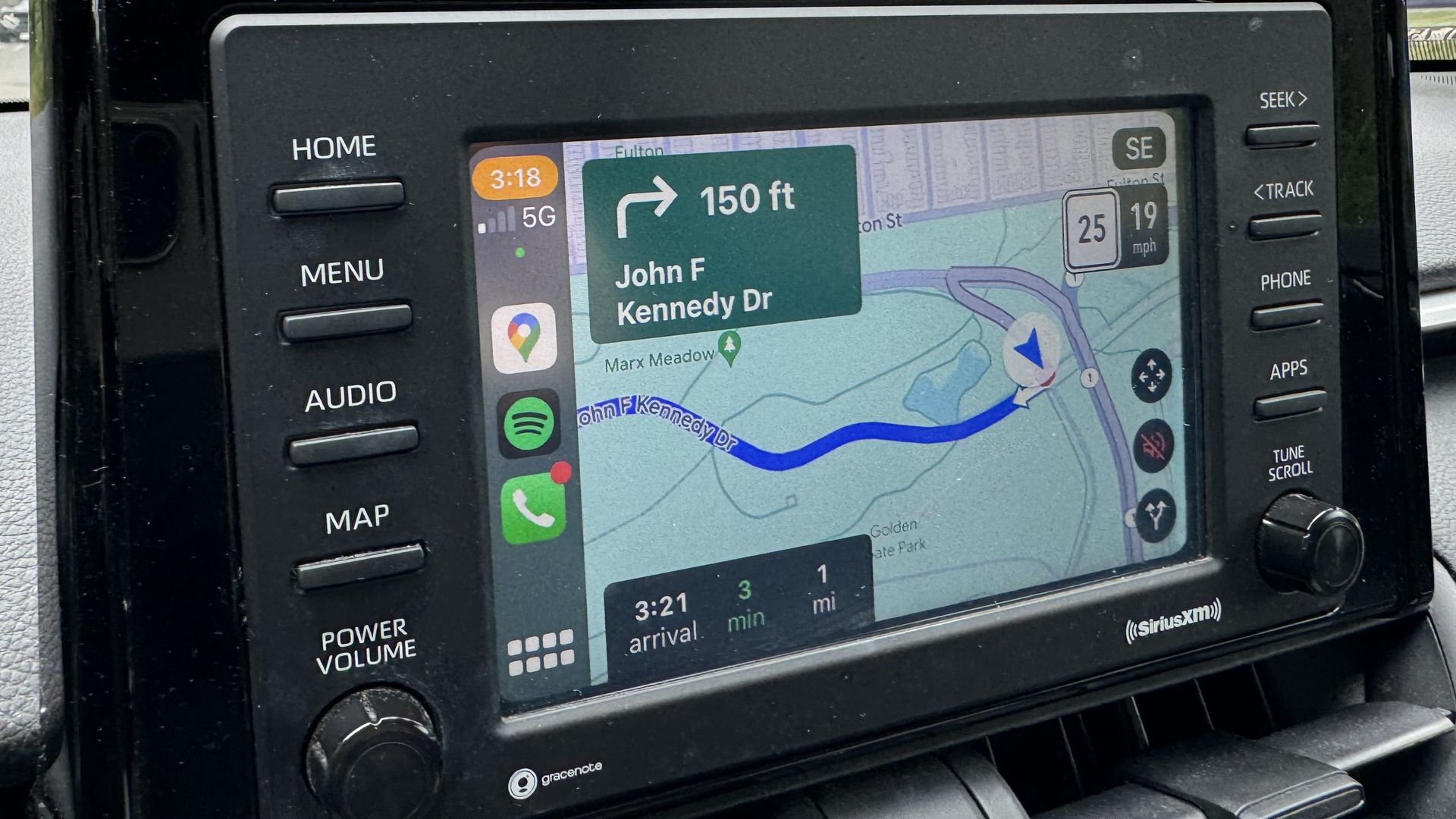 An image of Google Maps' new speedometer feature running on a CarPlay screen.