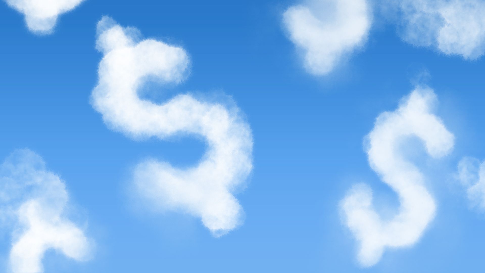 Illustration of clouds shaped like dollar bill signs