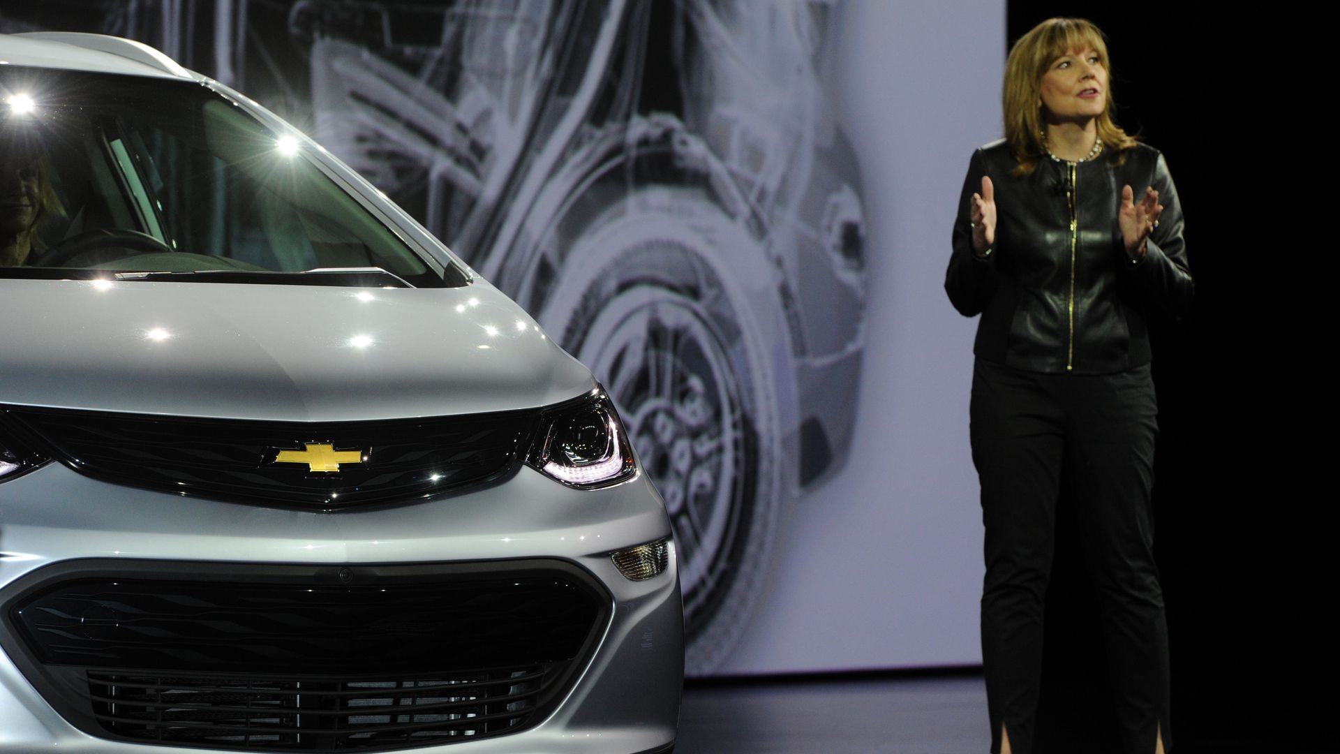 GM CEO Mary Barra introducing the Chevrolet Bolt in 2016 at CES in Las Vegas