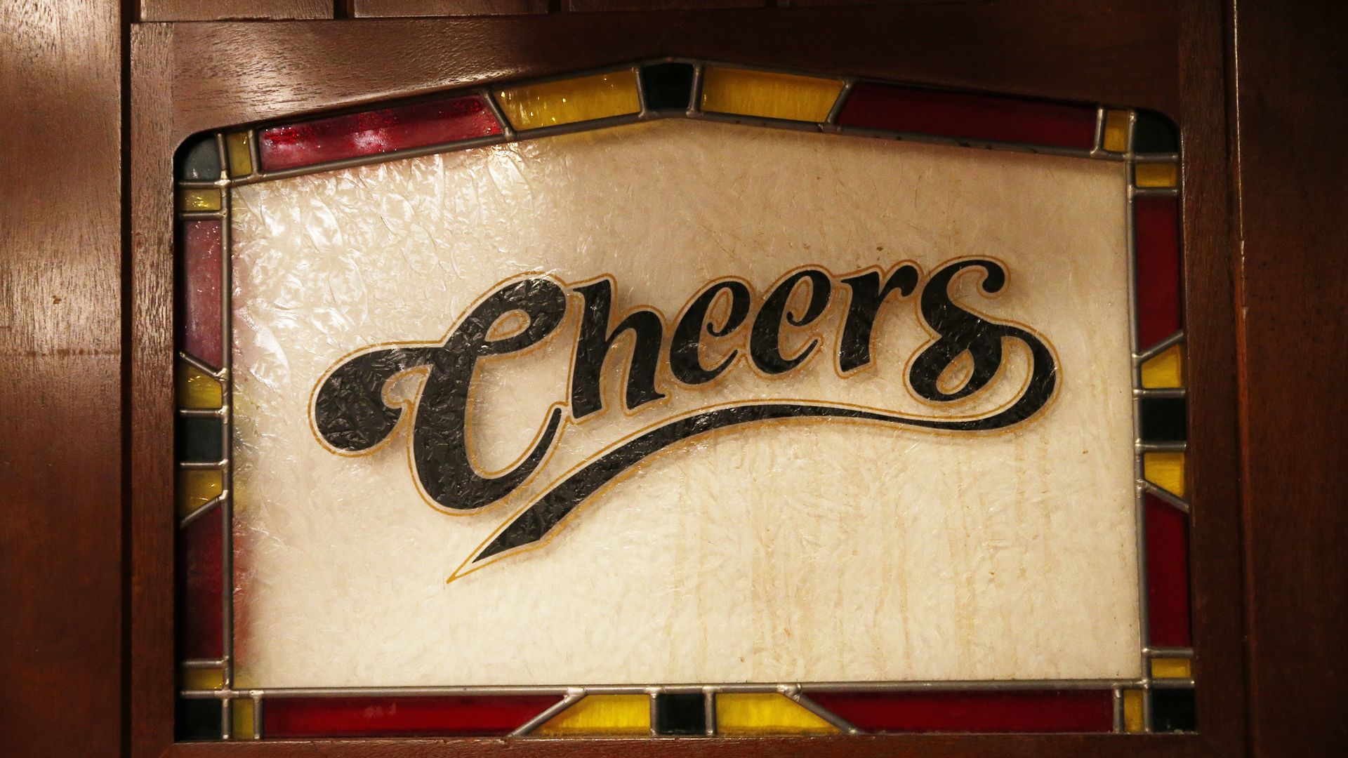 A Cheers door is one of the many items that are up for auction at Cheers Bar in Faneuil Hall in Boston on Oct. 5, 2020.