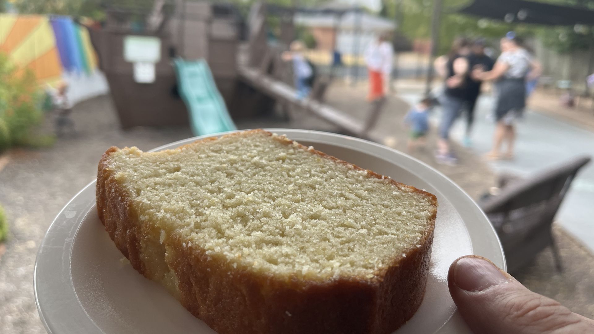 A slice of lemon tea bread. 