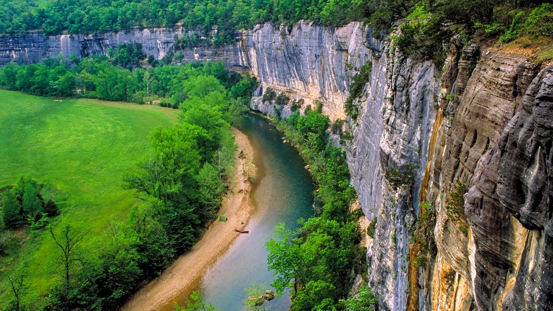 An aerial view of Roark Bluff at the Buffalo National River