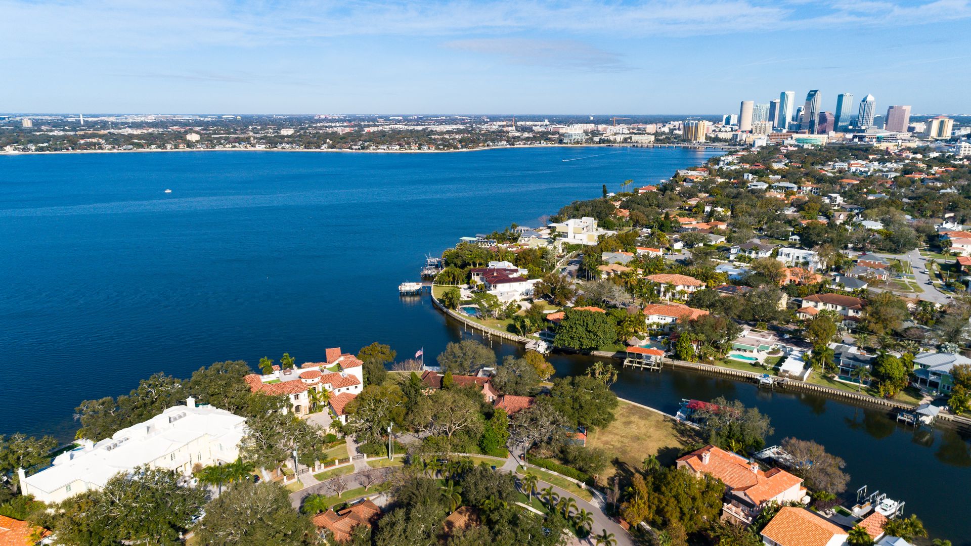 An aerial of a house near downtown Tampa