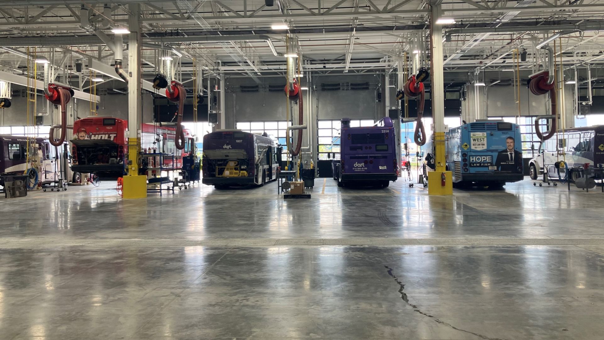 A photo inside DART's new maintenance garage