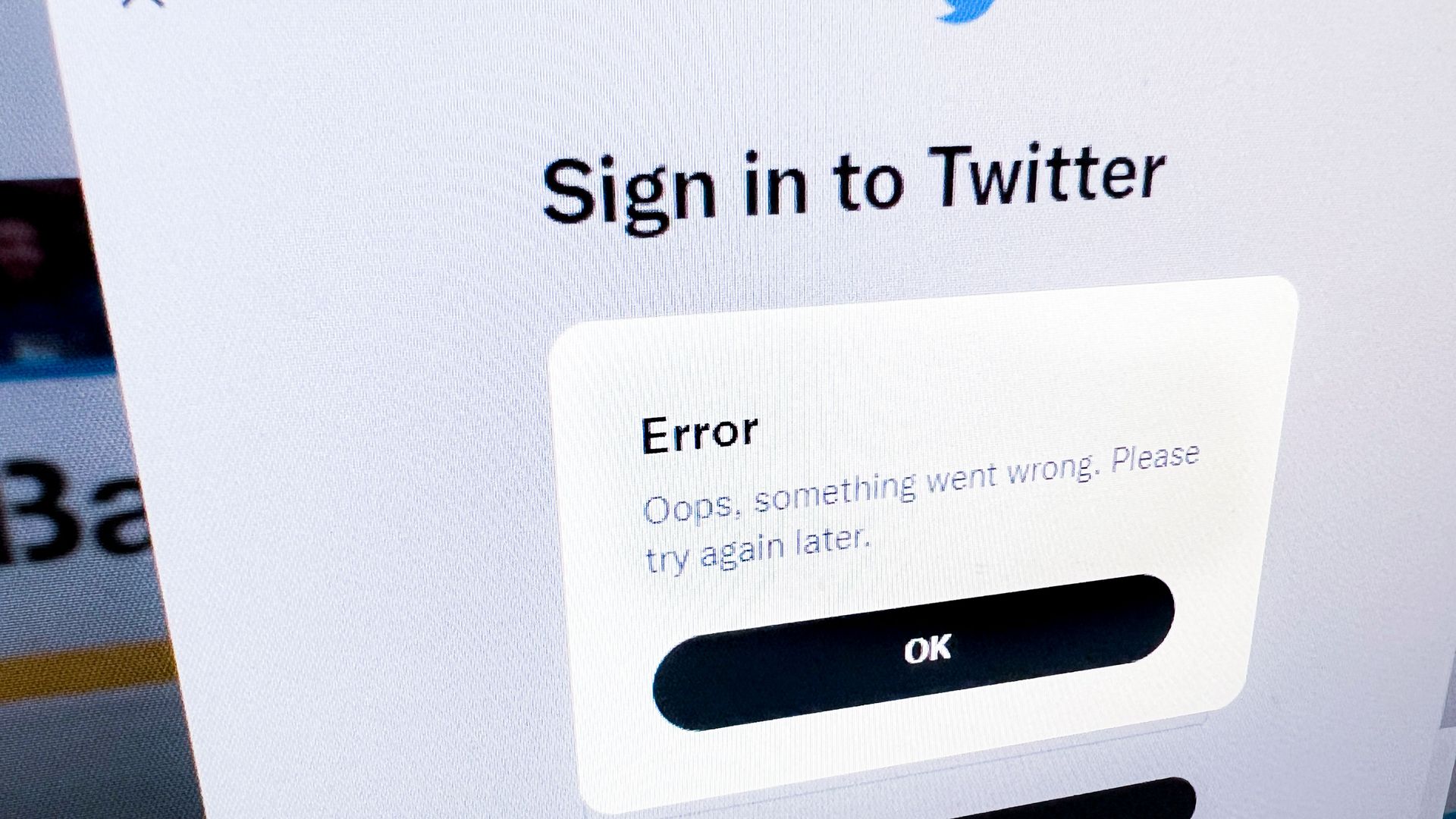In this photo illustration taken on December 28, 2022, an error notification is seen on the Twitter login page in Washington, DC. 