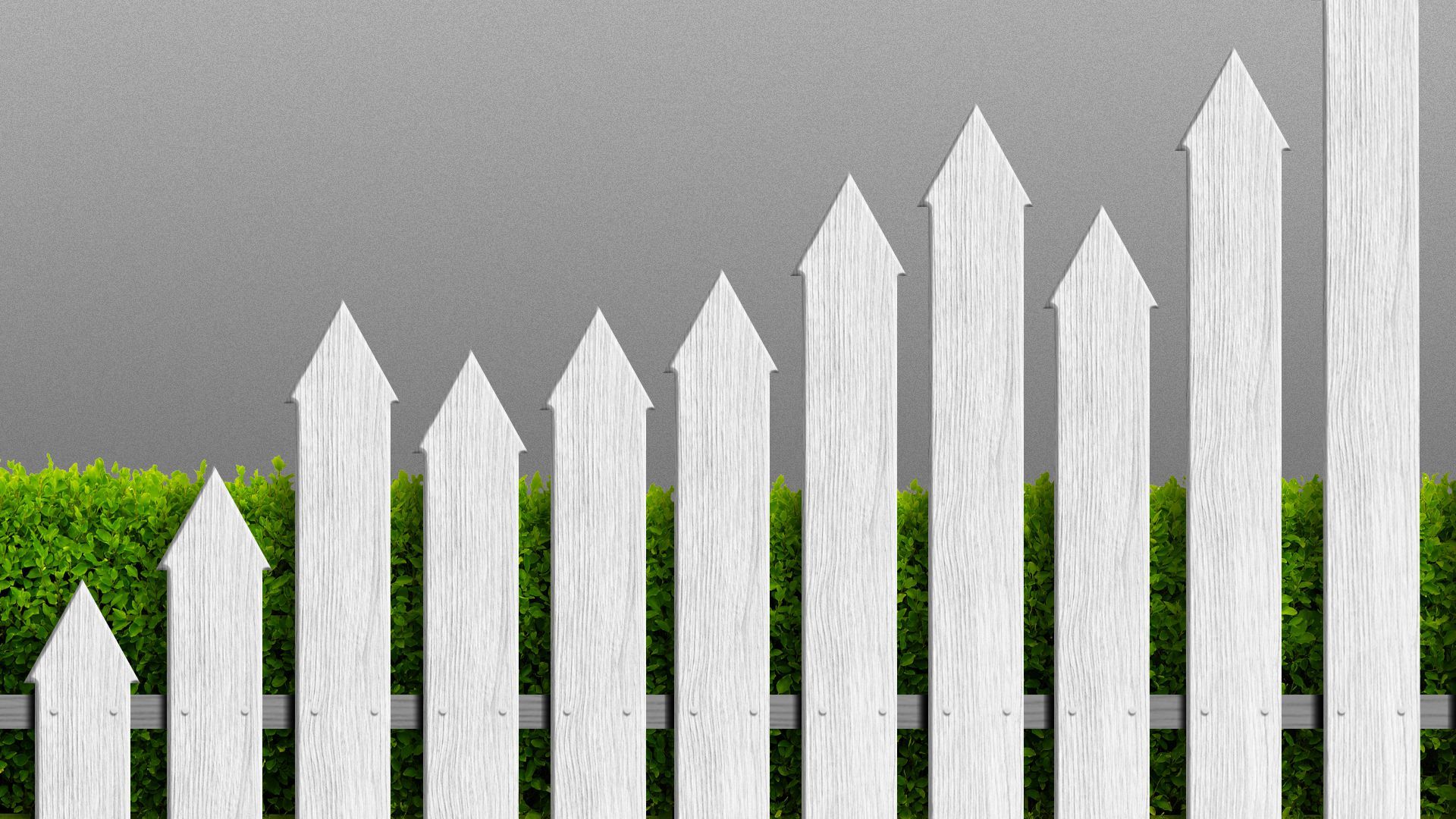 Illustration of a white picket fence shaped like arrows trending upwards