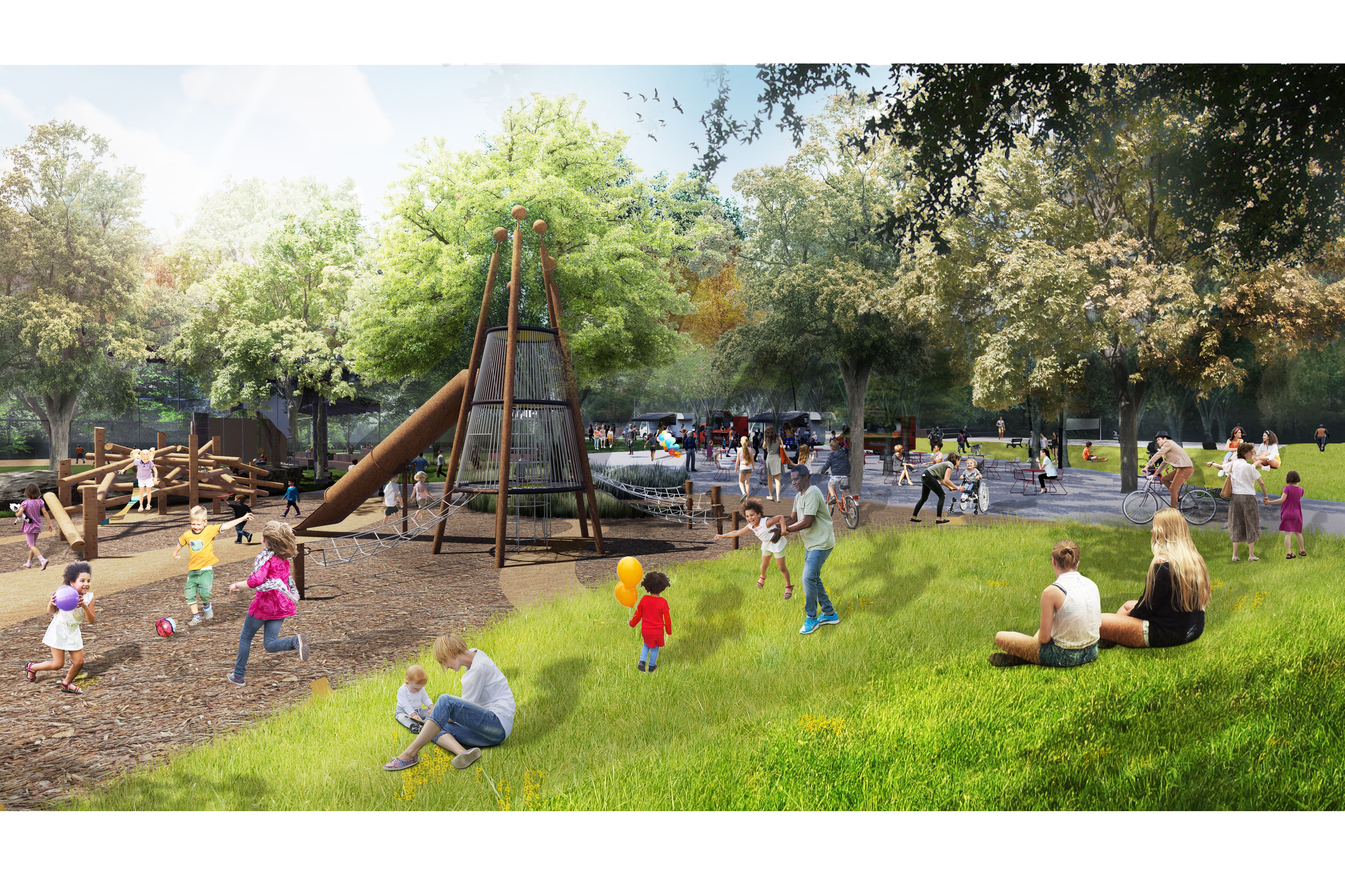 A rendering of a proposed play area in Zilker.