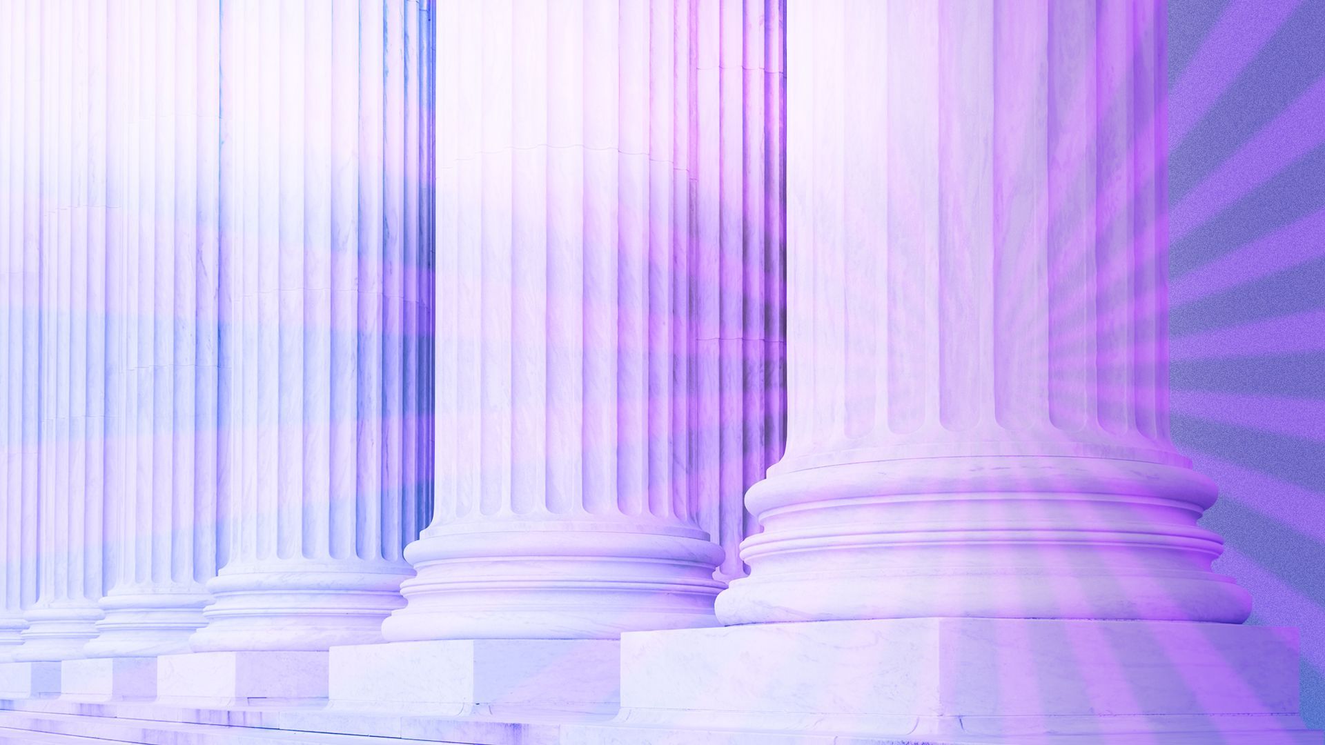 Illustration of Roman columns with a radial beams of color emerging from them