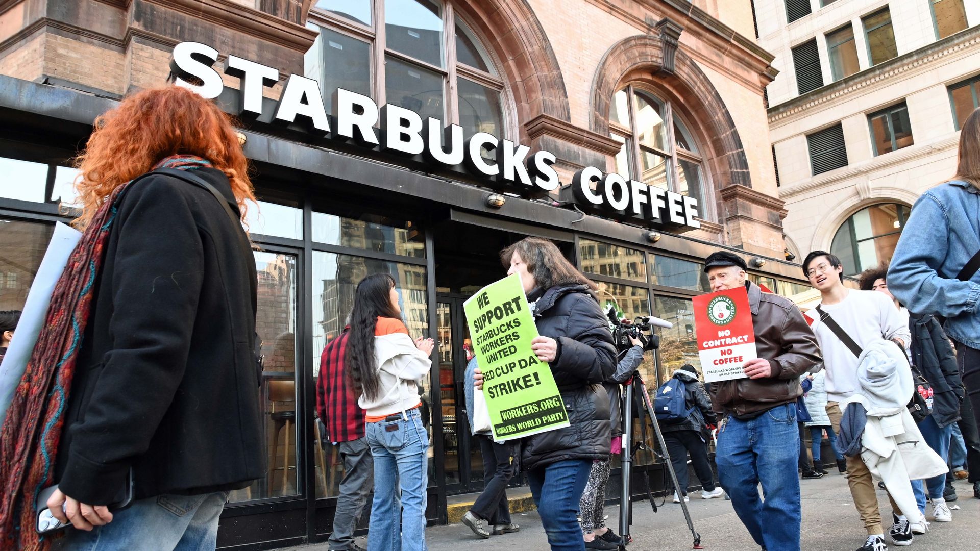 Starbucks workers are striking due to overwhelming demands and understaffing at many of the stores in New York, USA, on November 16, 2023. 
