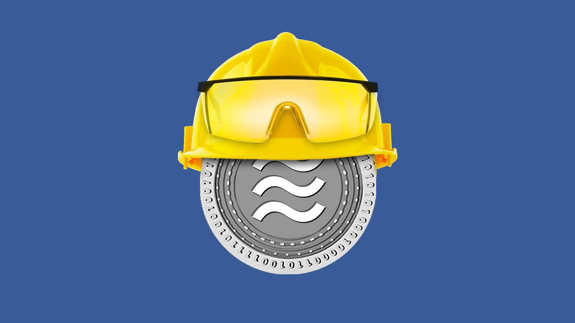  Illustration of a Libra coin wearing a hard hat and safety glasses.