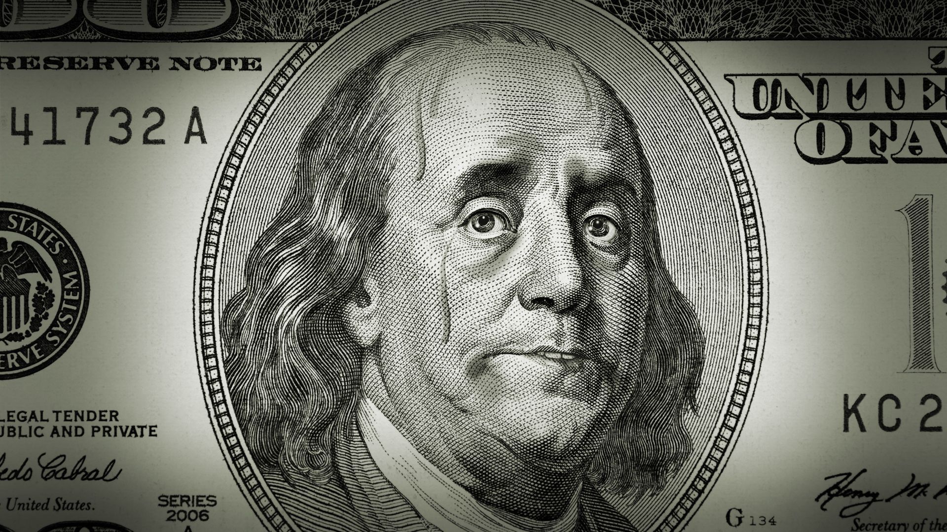Illustration of a nervous-looking Ben Franklin from a hundred dollar bill biting his lip and sweating