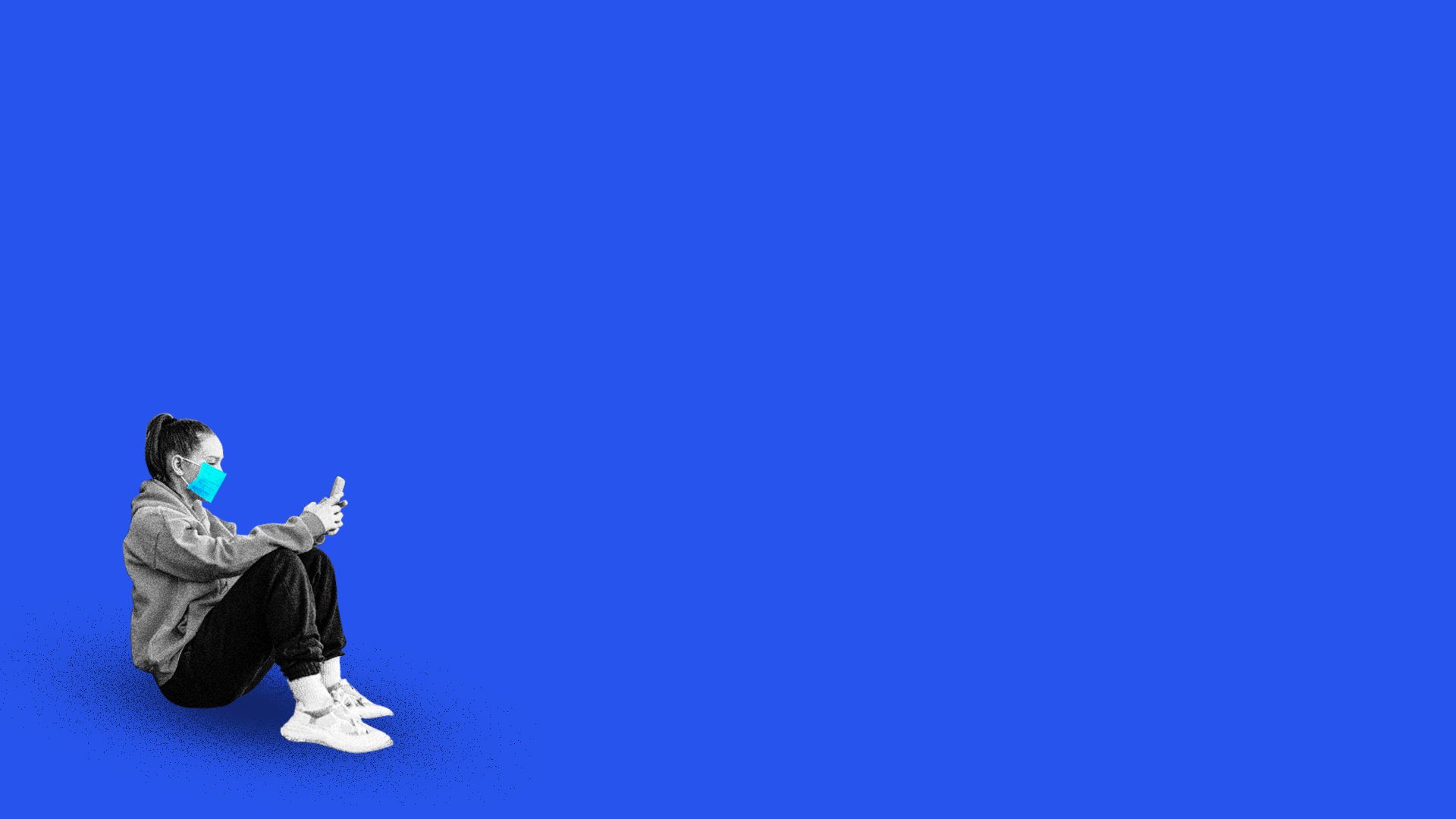 Illustration of a Gen Z-er on their phone with a surgical mask on.