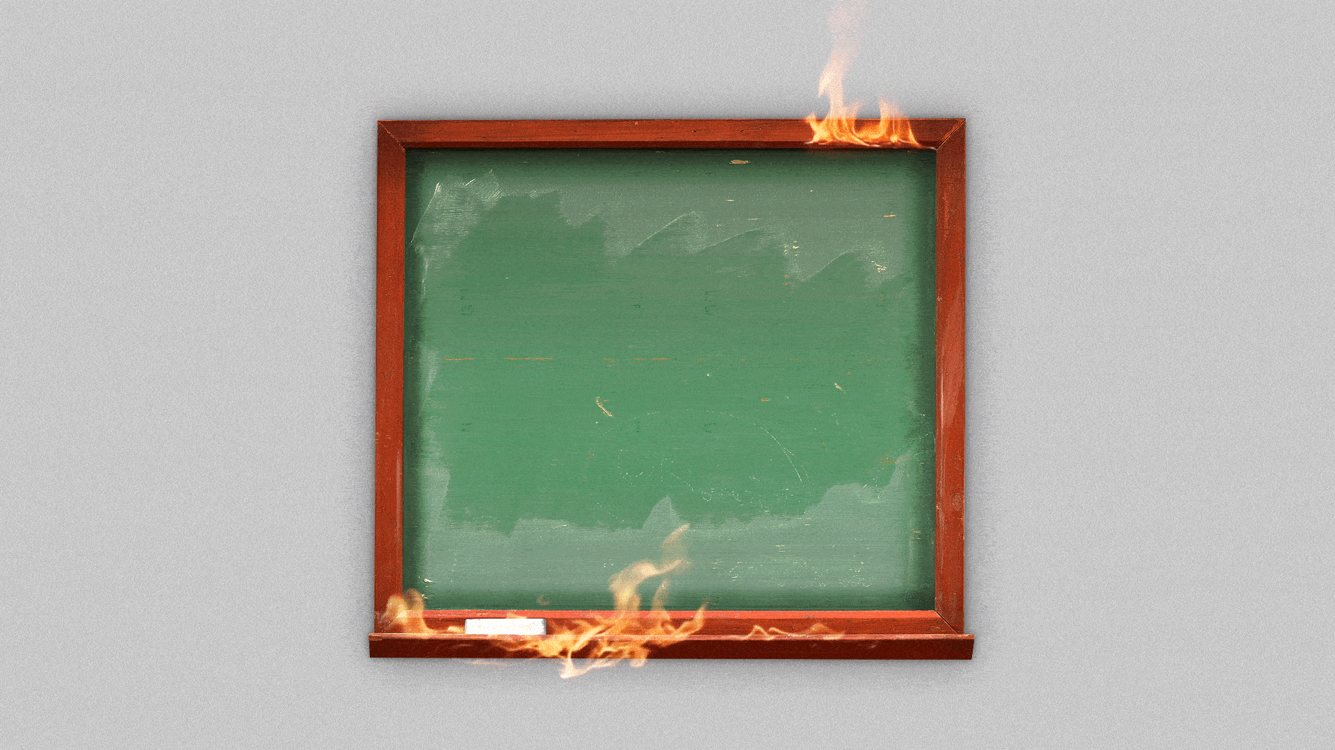 Illustration of a burning chalkboard.