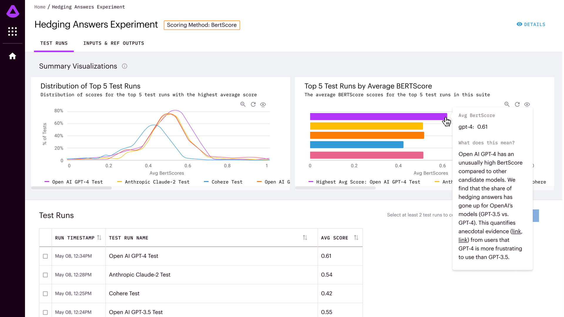A screenshot of Arthur Bench evaluating various generative AI systems.