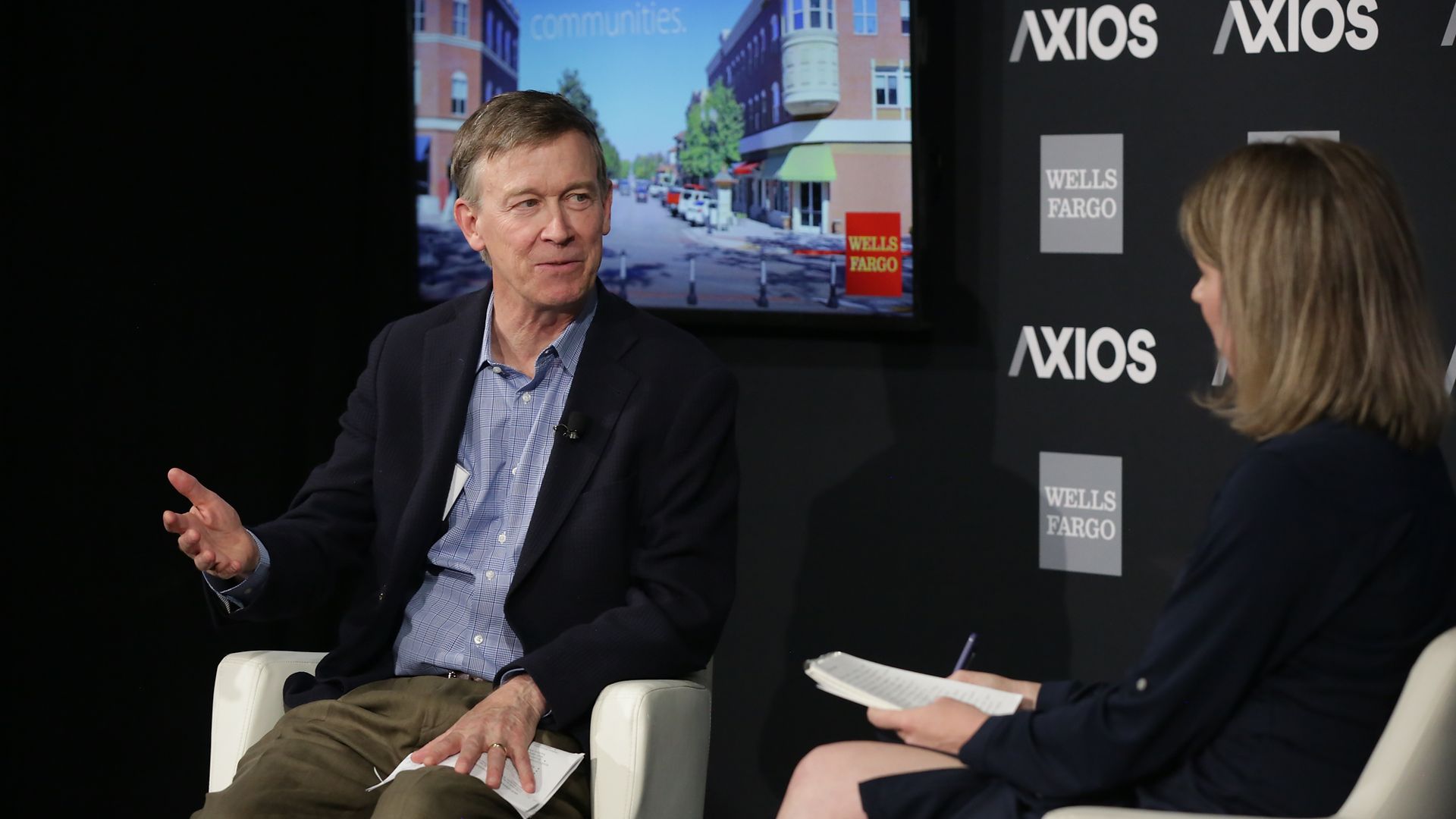 Colorado Governor John Hickenlooper speaks at an Axios event in Denver on Friday