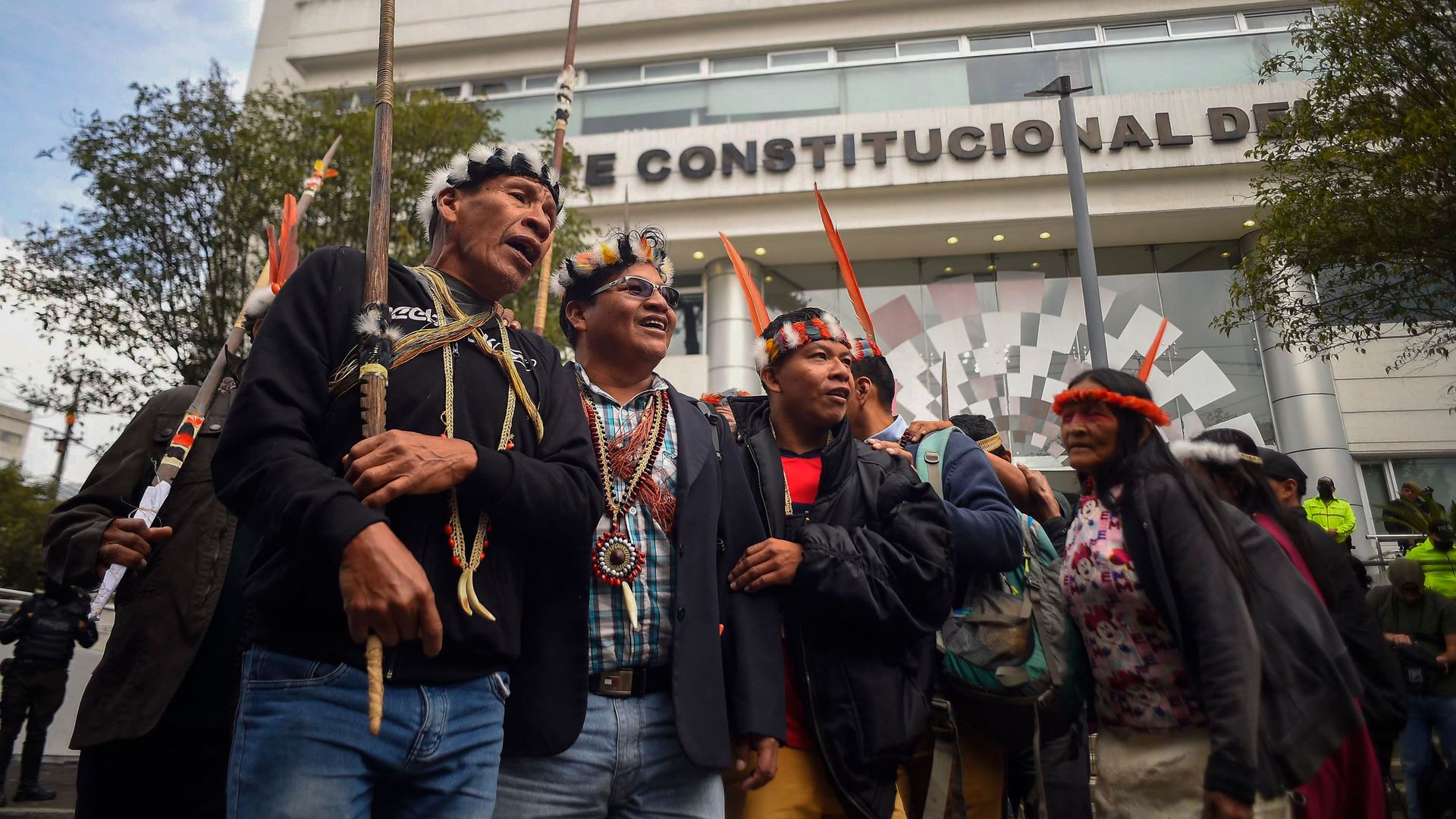 Waorani Indigenous people outside of Ecuador’s Constitutional Court, September 6. Photo: Rodrigo Buendía/AFP via Getty Images