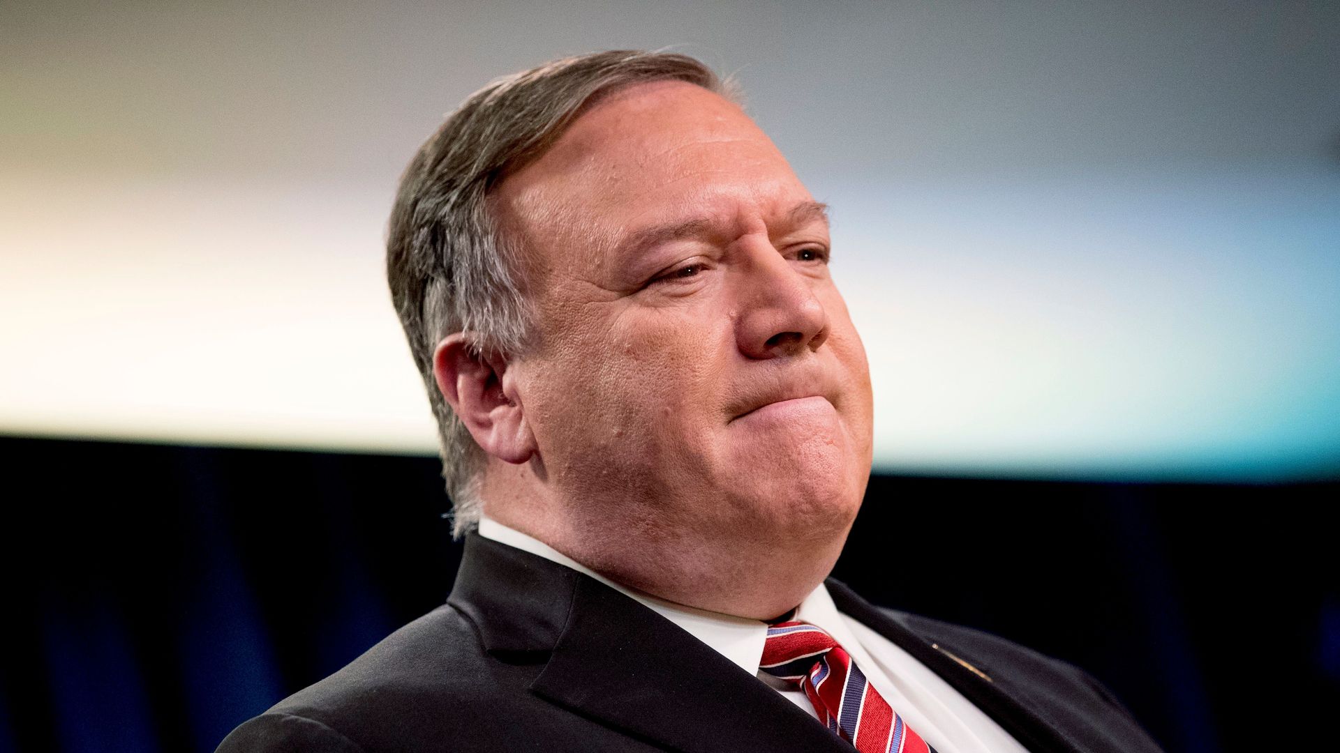  Secretary of State Mike Pompeo pauses while speaking at a news conference at the State Department on April 29, 2020, in Washington,DC. 