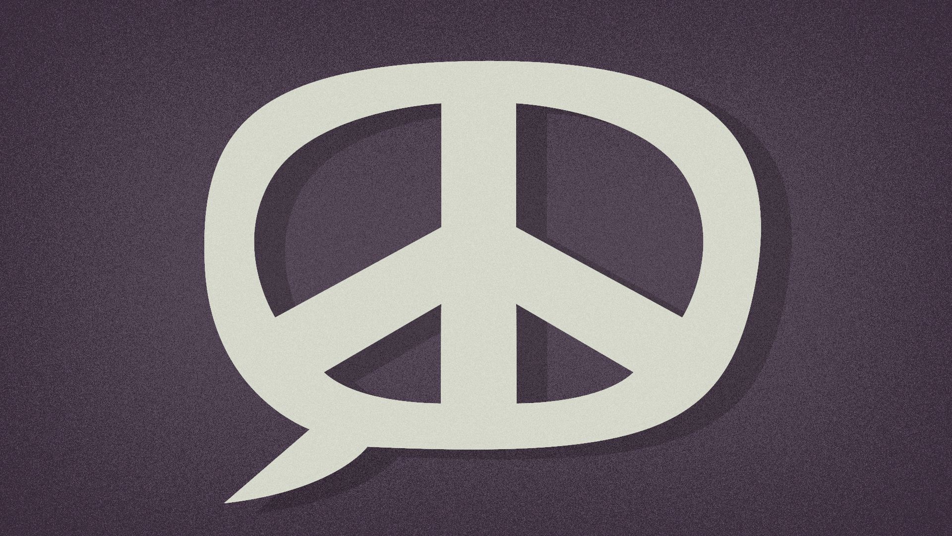 Illustration of a speech bubble with cutouts to look like a peace sign.