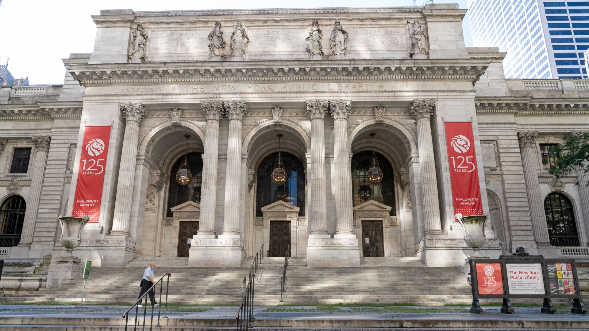 An exterior view of New York Public Library on Fifth Ave in New York. 