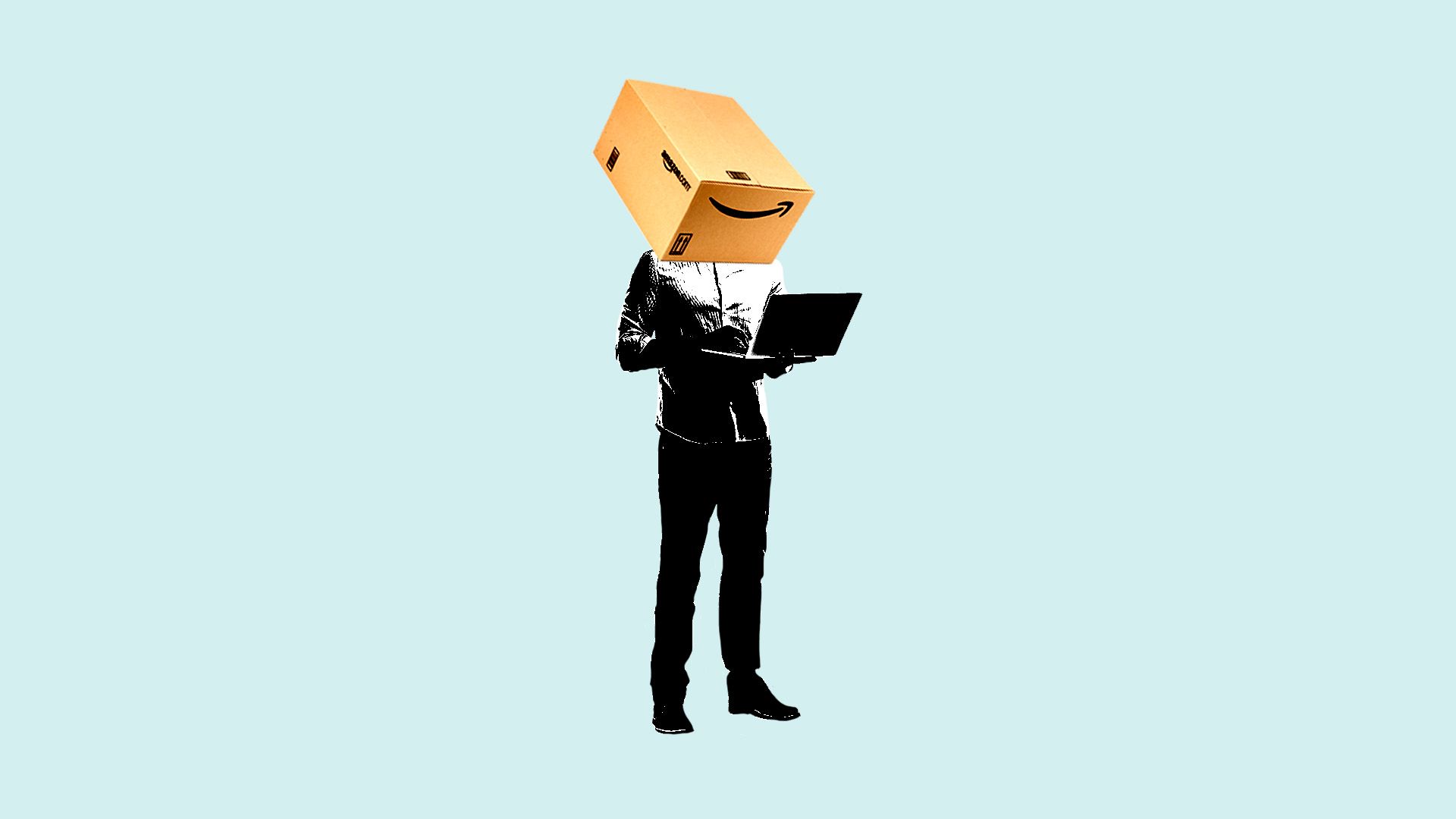 Illustration of a tech worker with an Amazon shipping box instead of a face
