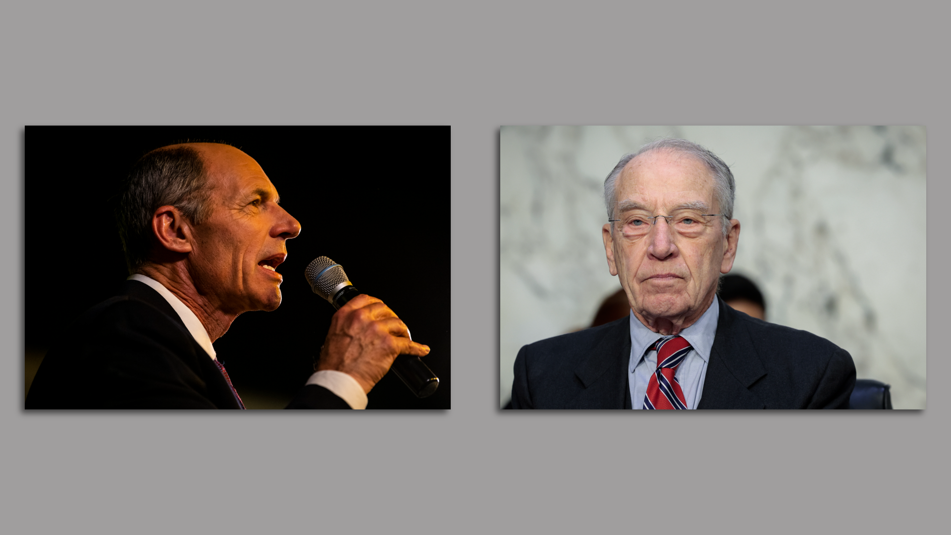 A photo of Michael Franken and a photo of Charles Grassley.