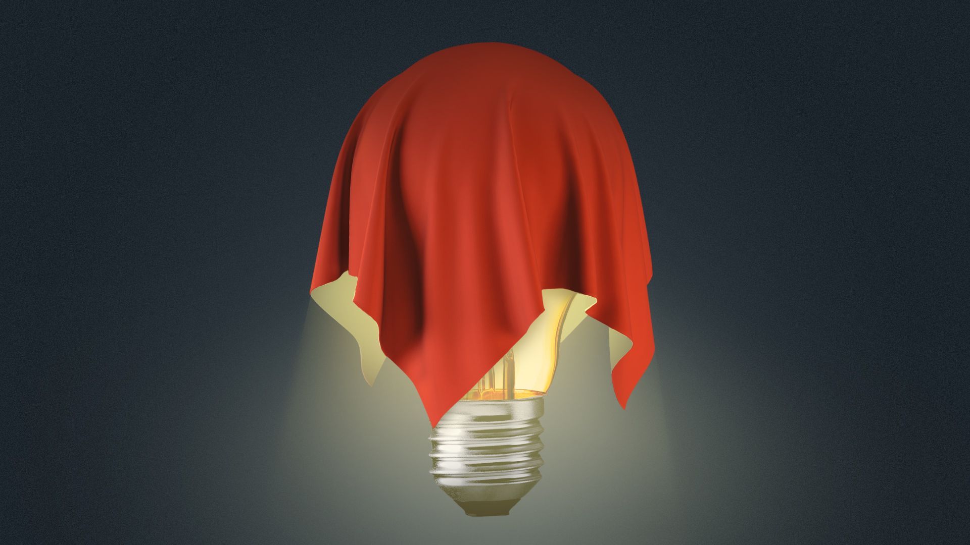 Illustration of a lit lightbulb being covered by a red sheet.