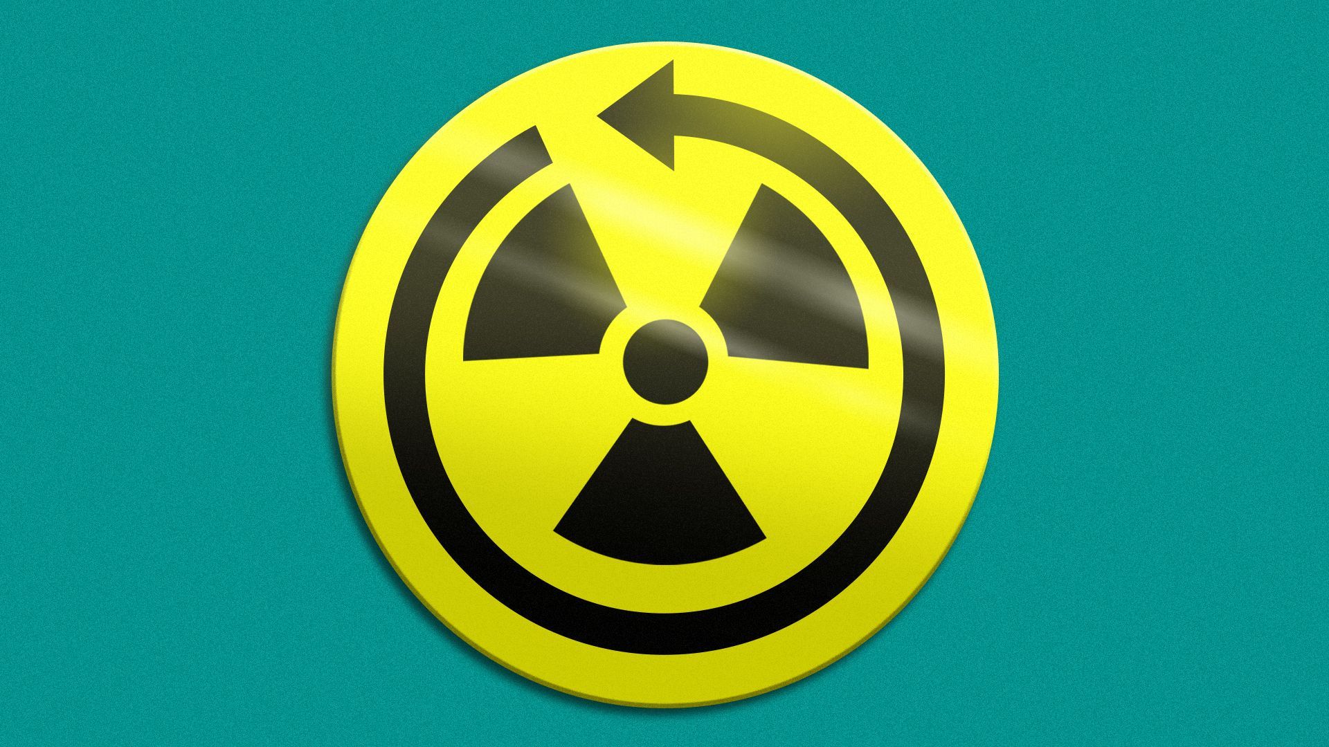 Illustration of a nuclear power symbol combined with a restart symbol
