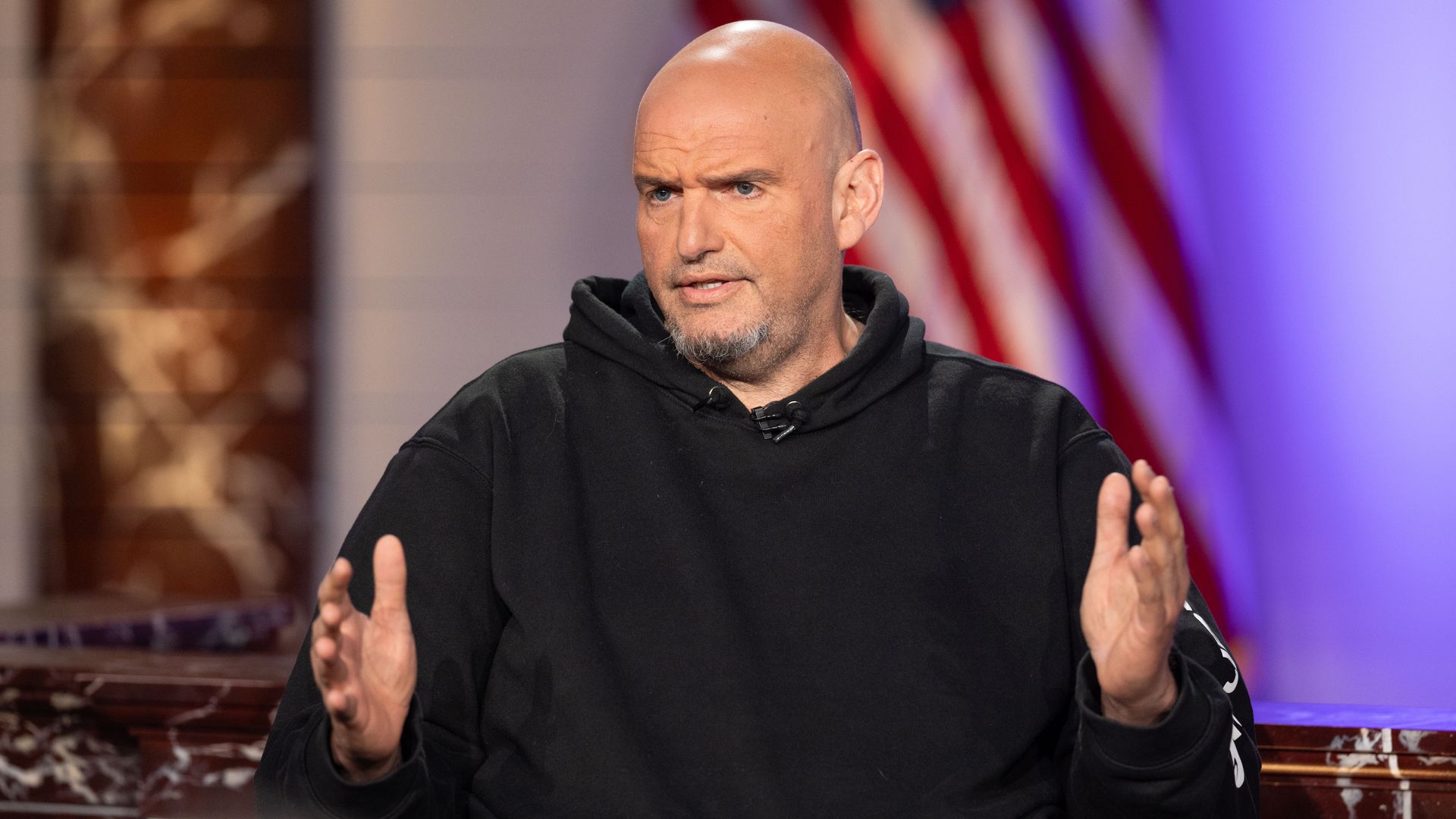 U.S. Senator John Fetterman during the sixth installment of The Senate Project moderated by FOX NEWS anchor Shannon Bream at the Edward M. Kennedy Institute for the United States Senate on June 2, 2025 in Boston, Massachusetts.