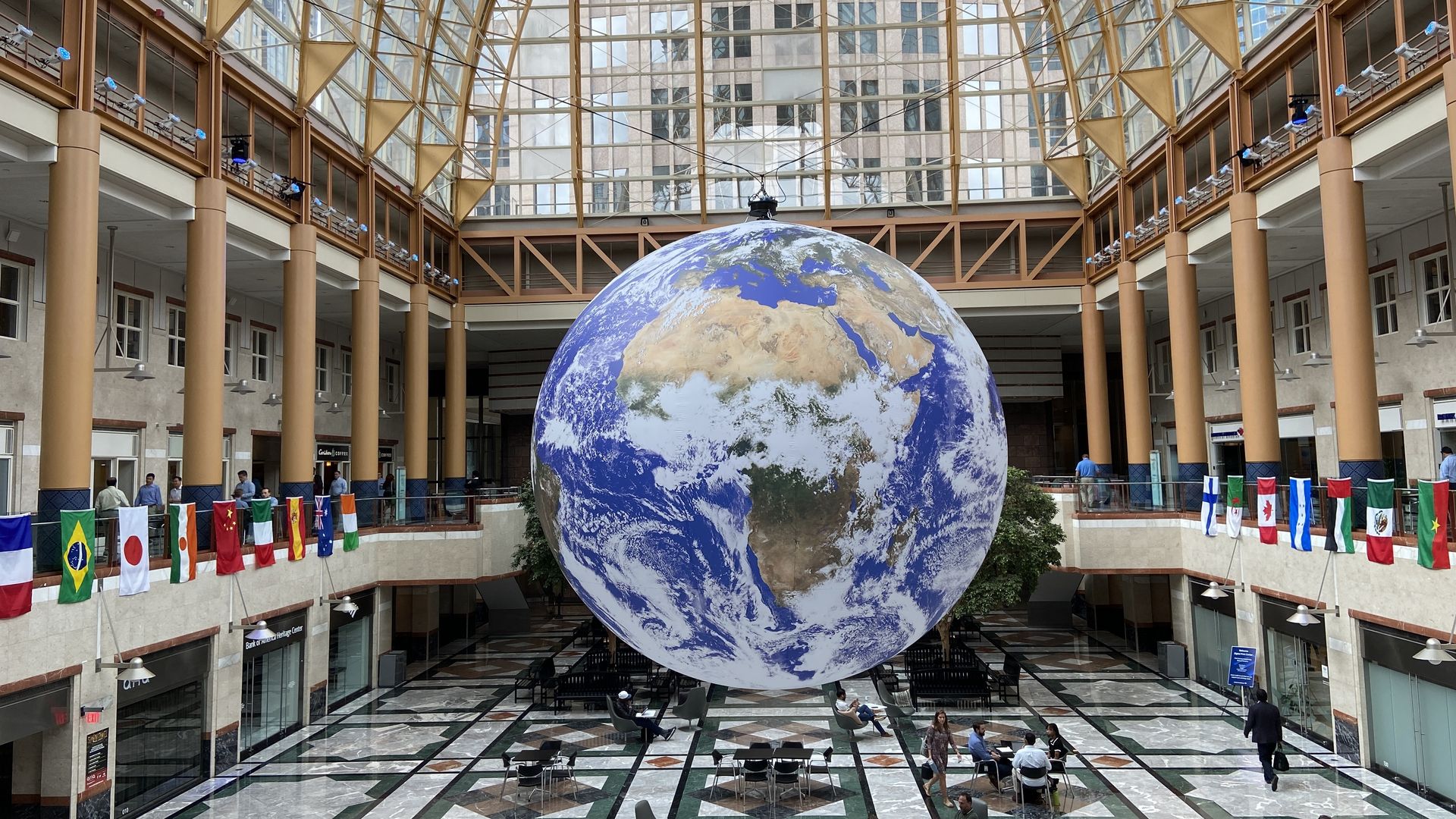 “Gaia.” The giant globe has previously been on view in Founders Hall. Now it will be on view with the previously announced immersive space journey, “Space Explorers: The Infinite” at Blume Studios in the former Charlotte Pipe and Foundry warehouse.