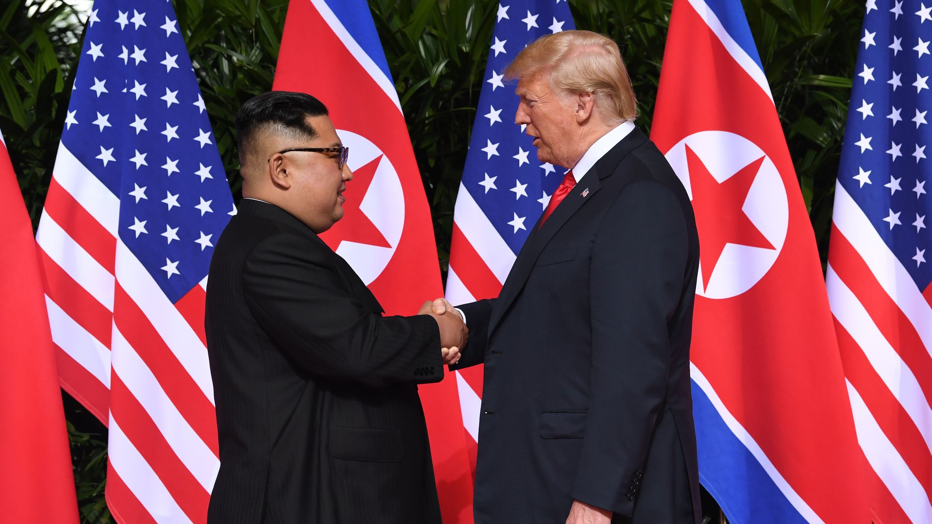 President Trump and North Korea's leader Kim Jong-un at their summit in Singapore on June 12, 2018. 