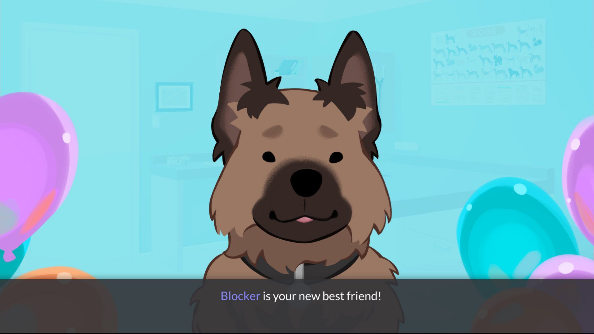 An animated dog with an ad bloc test below it