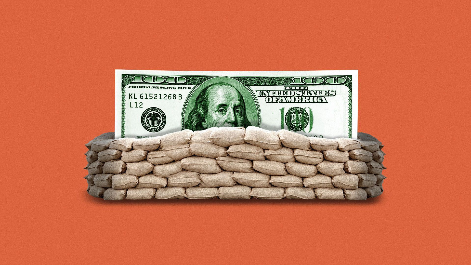 Illustration of $100 bill protected by sandbags