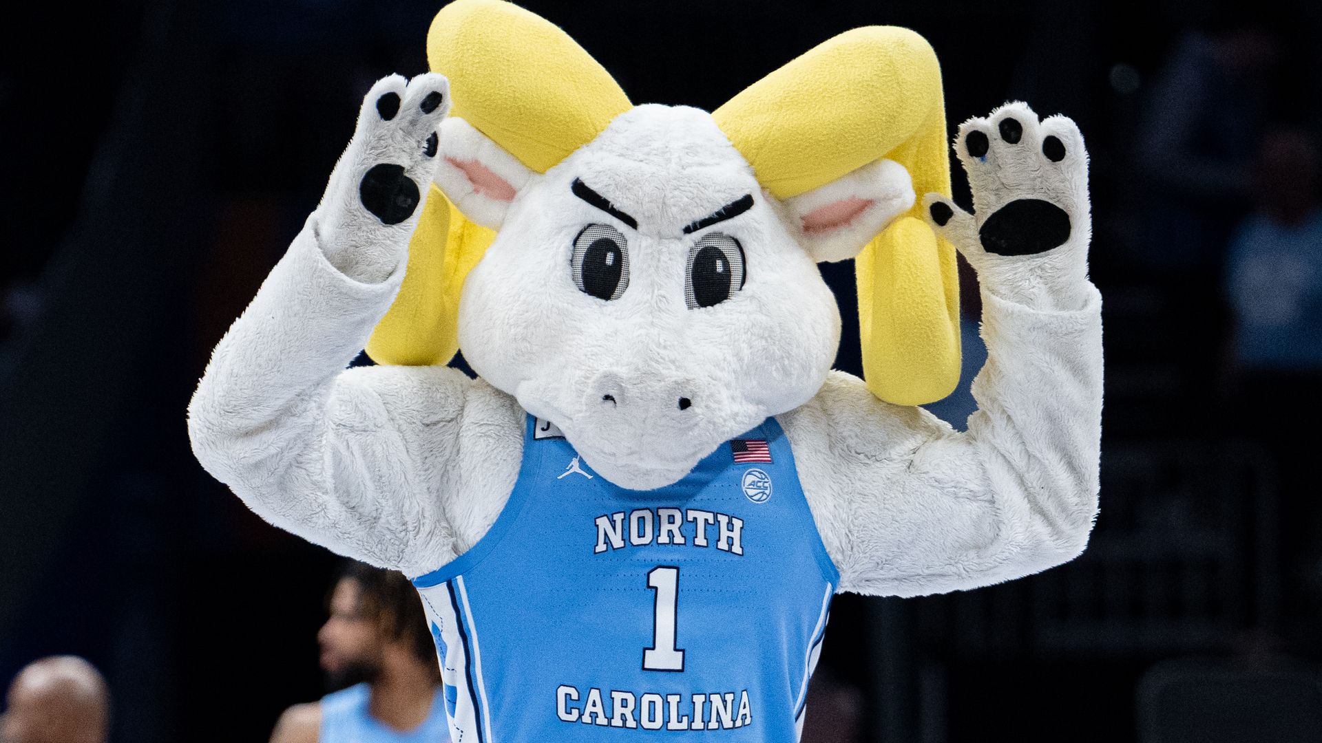  The North Carolina Tar Heels mascot performs during the quarterfinal round of the ACC men's basketball tournament against the Wake Forest Demon Deacons at Spectrum Center on March 13, 2025 in Charlotte, North Carolina. (Photo by Jacob Kupferman/Getty Images)