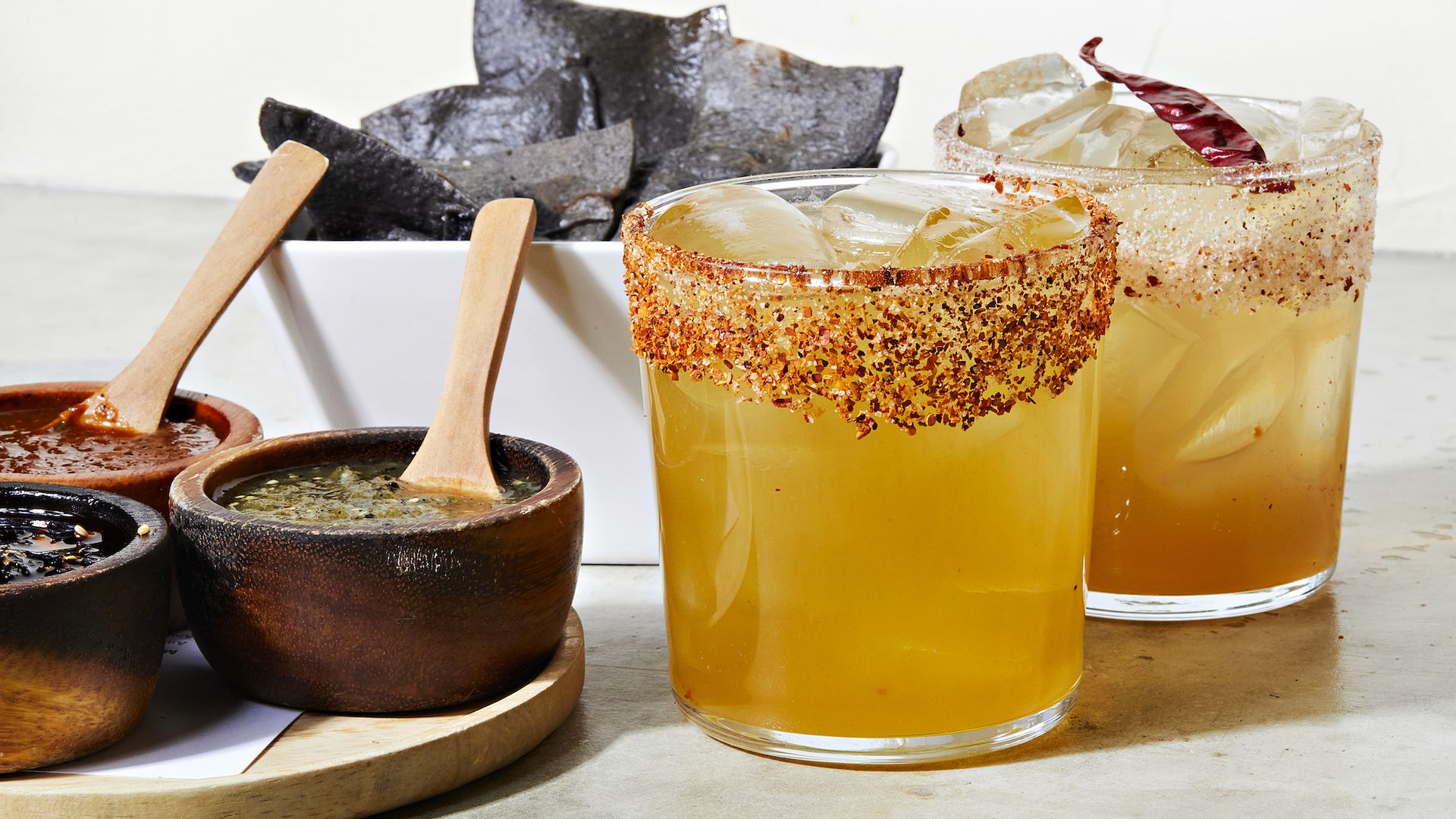 Margaritas and salsas with chips 