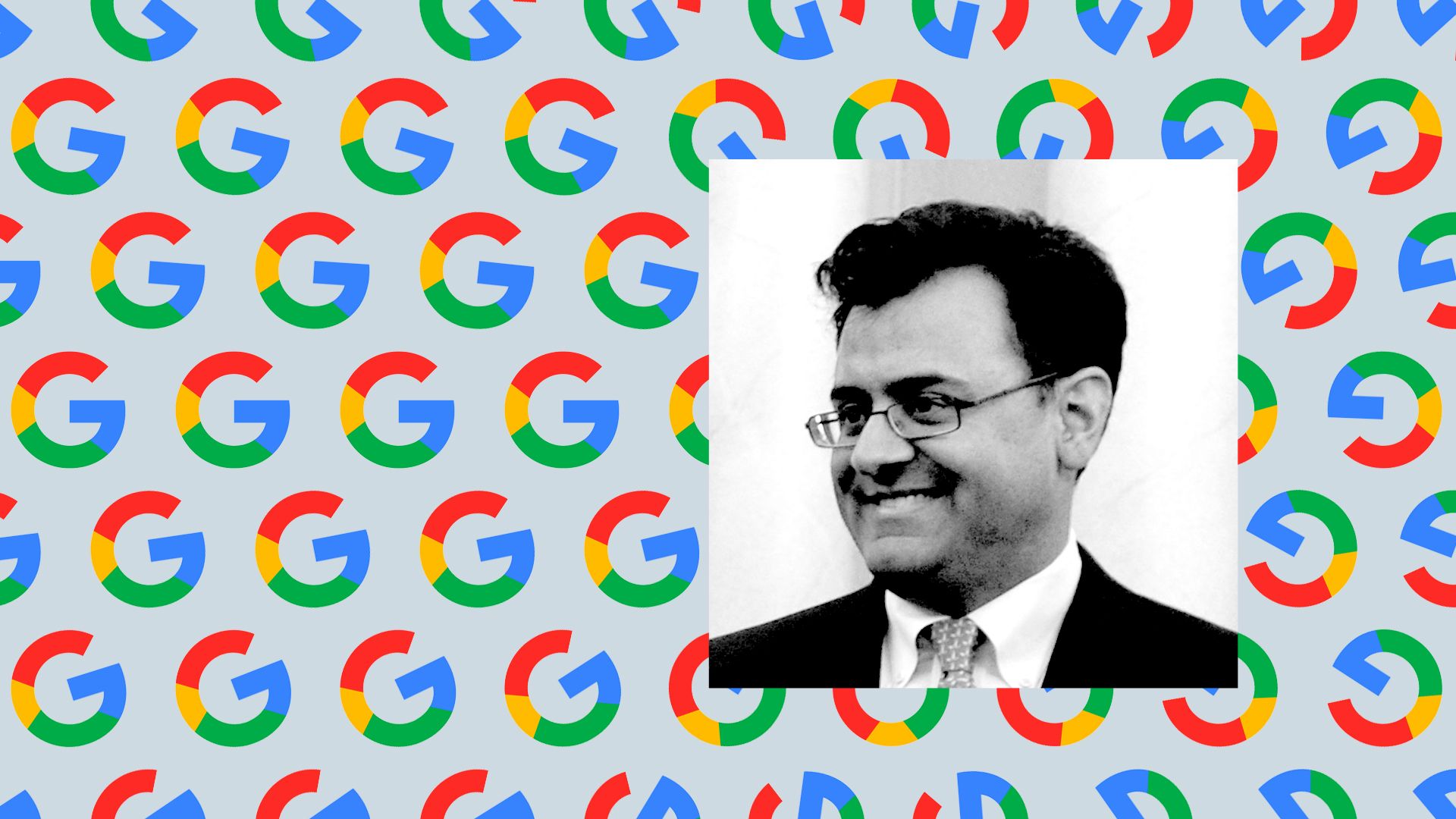 Illustration of Bhatia with Google G symbols around his picture
