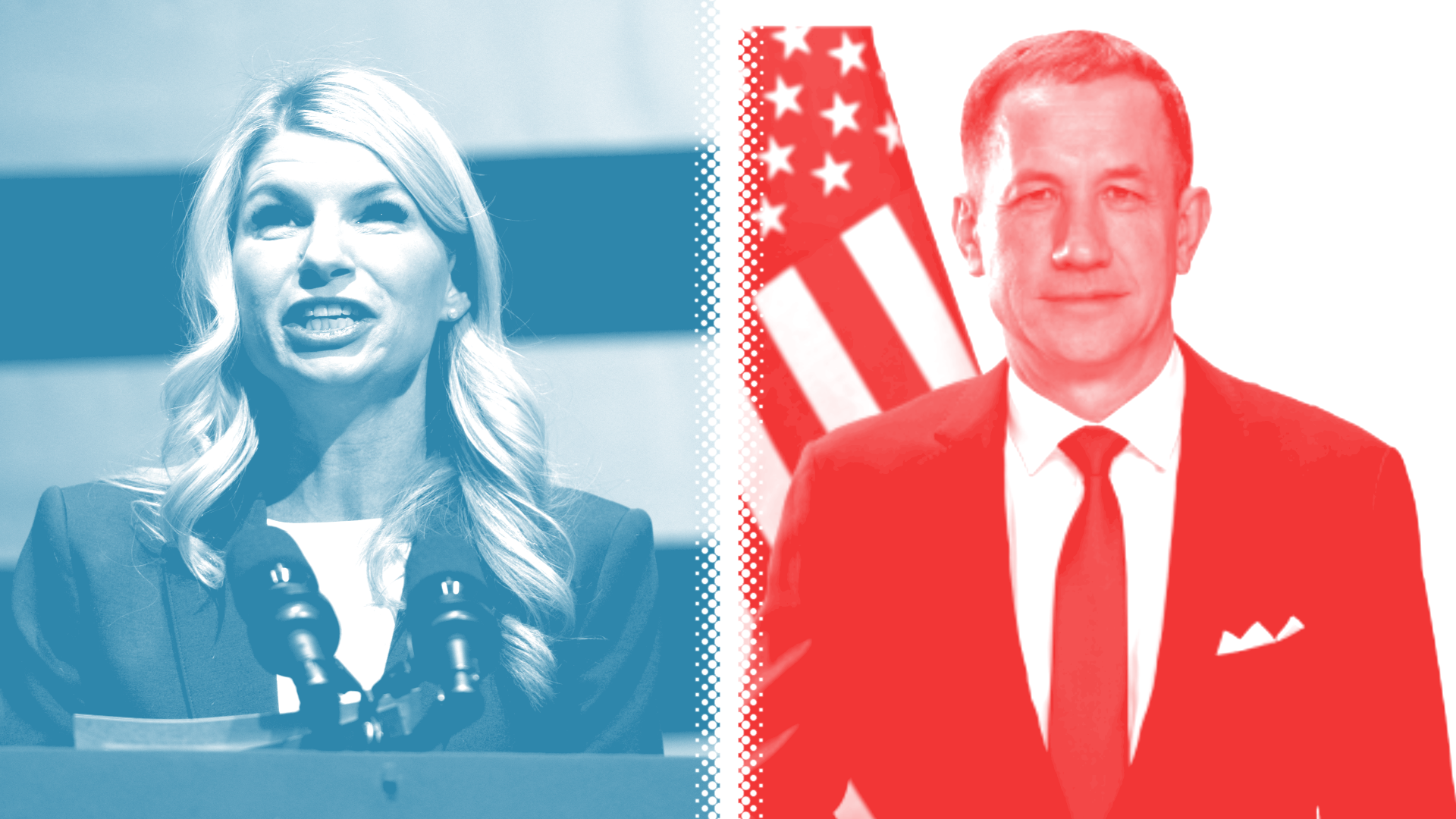 side by side of US Representative Brittany Pettersen (D-CO) and Republican contender Sergei Matveyuk